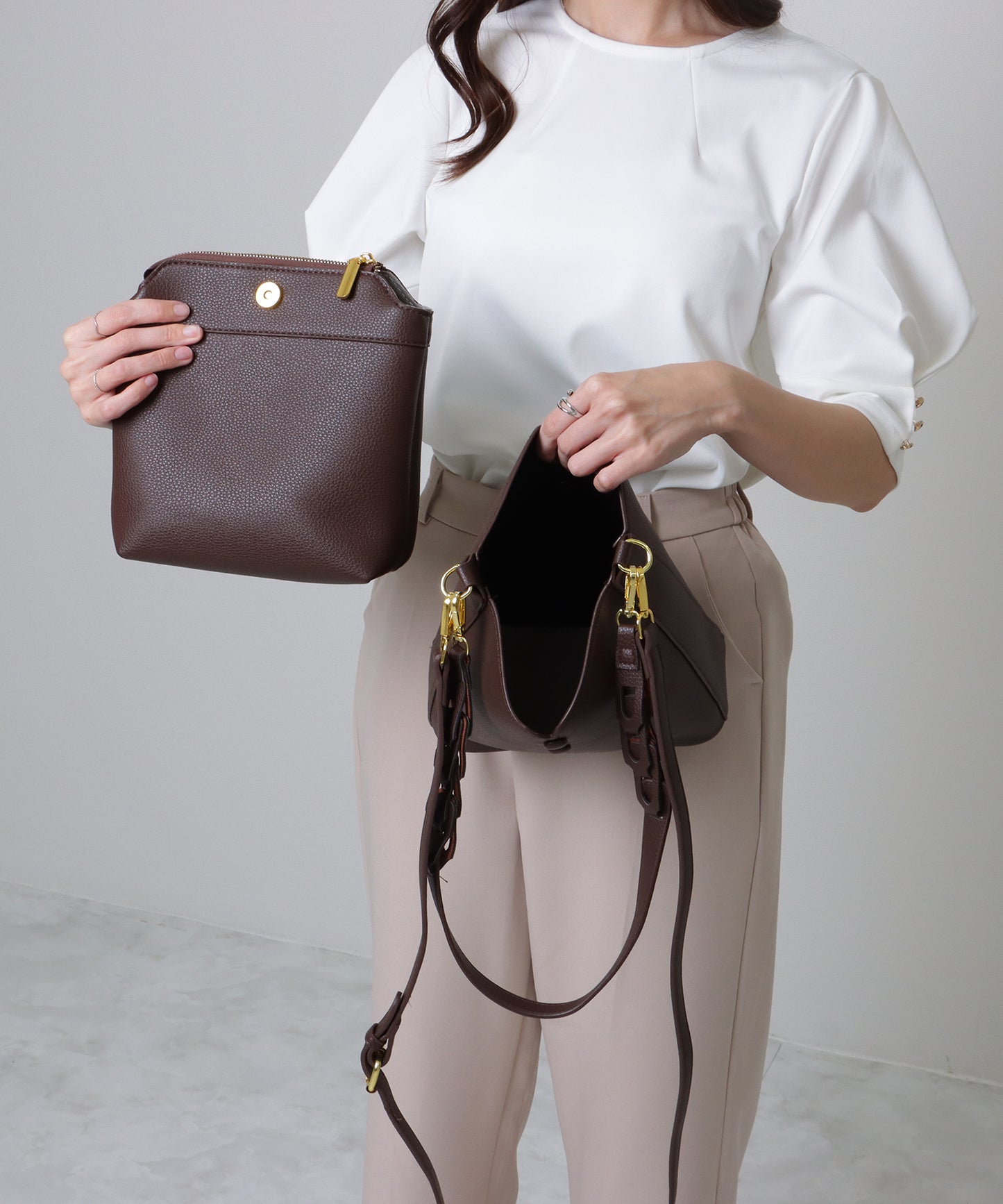 ポーチ付き 2WAY ストラップ レザー調 スクエア バッグ