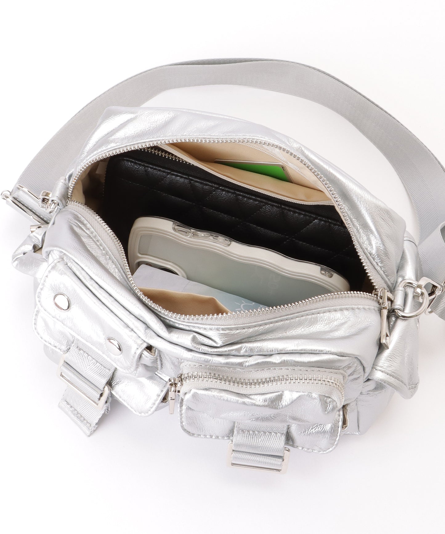 多ポケット スクエア コンパクト ショルダーバッグ