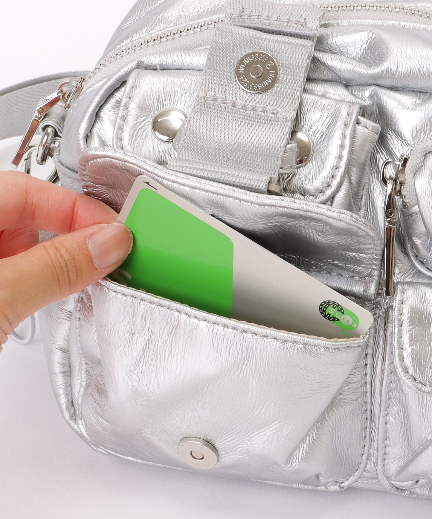 多ポケット スクエア コンパクト ショルダーバッグ