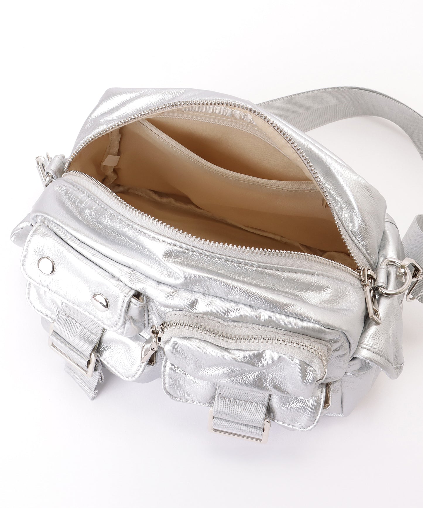 多ポケット スクエア コンパクト ショルダーバッグ