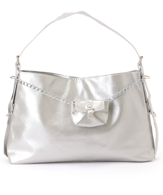 ミニポーチ付き スクエア チェーン ショルダーバッグ