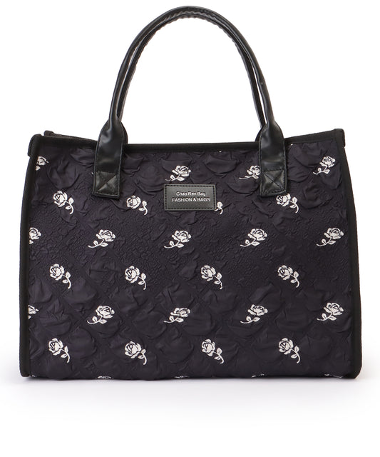 花柄 スクエア くしゅくしゅ ファスナー トートバッグ