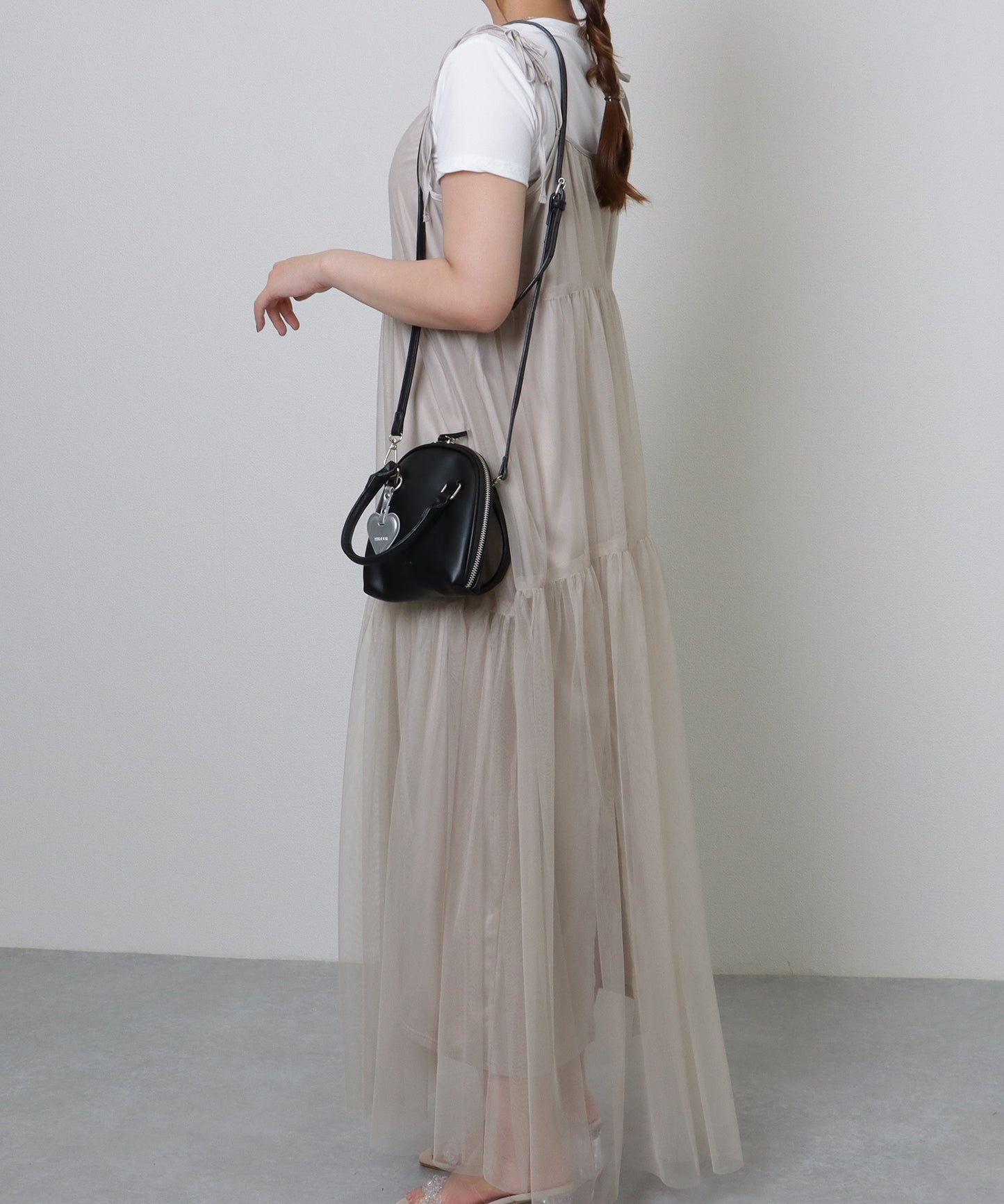 ハートチャーム付き 2WAY ミニ ラウンド ショルダーバッグ