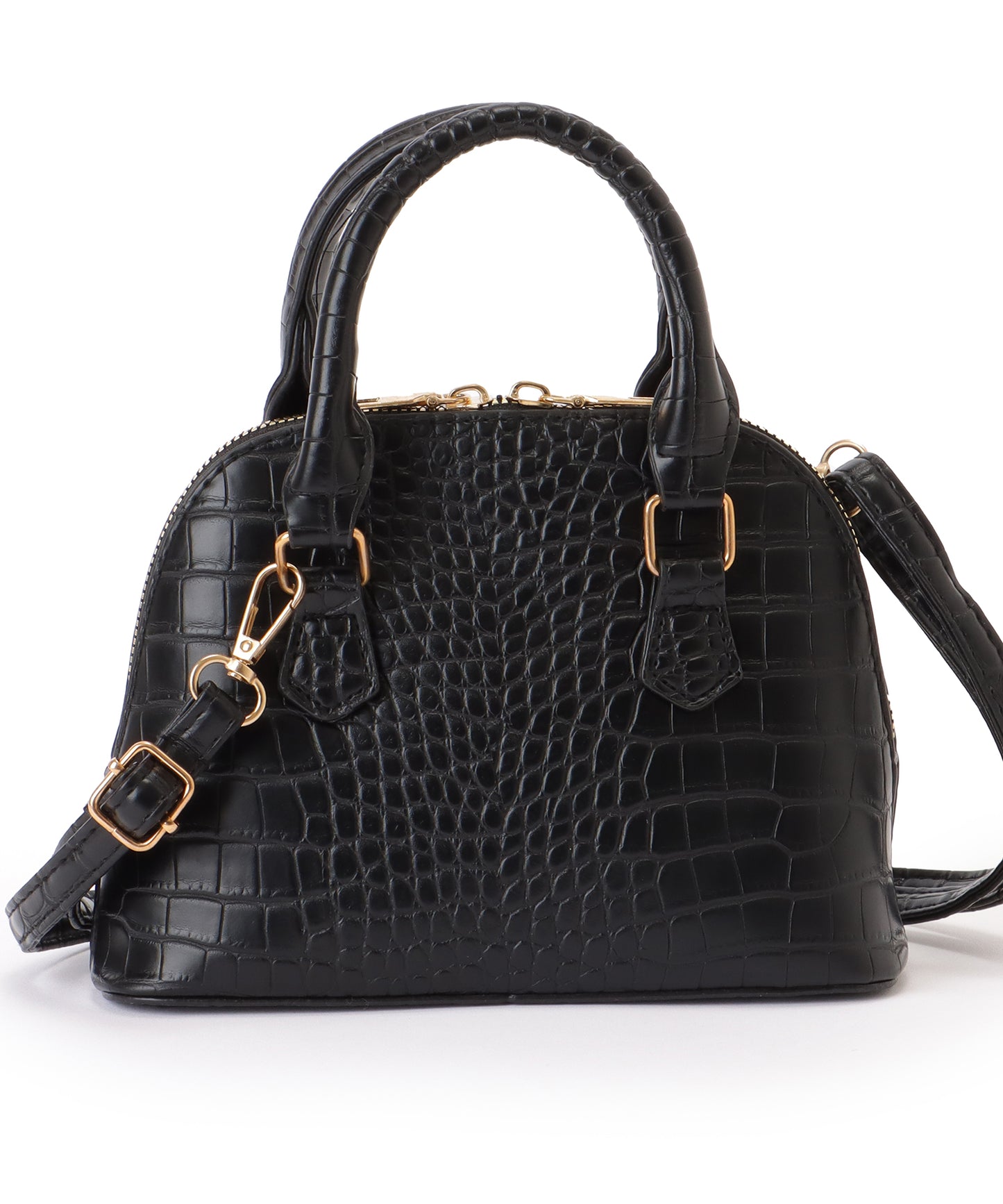 クロコ 型押し コンパクト レザー調 ショルダーバッグ