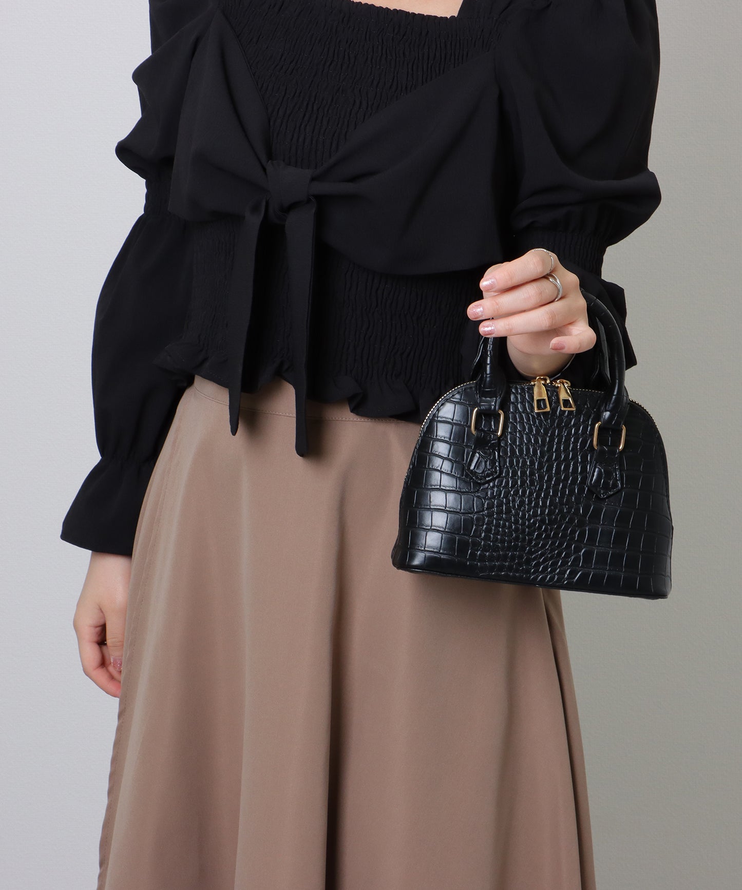 クロコ 型押し コンパクト レザー調 ショルダーバッグ