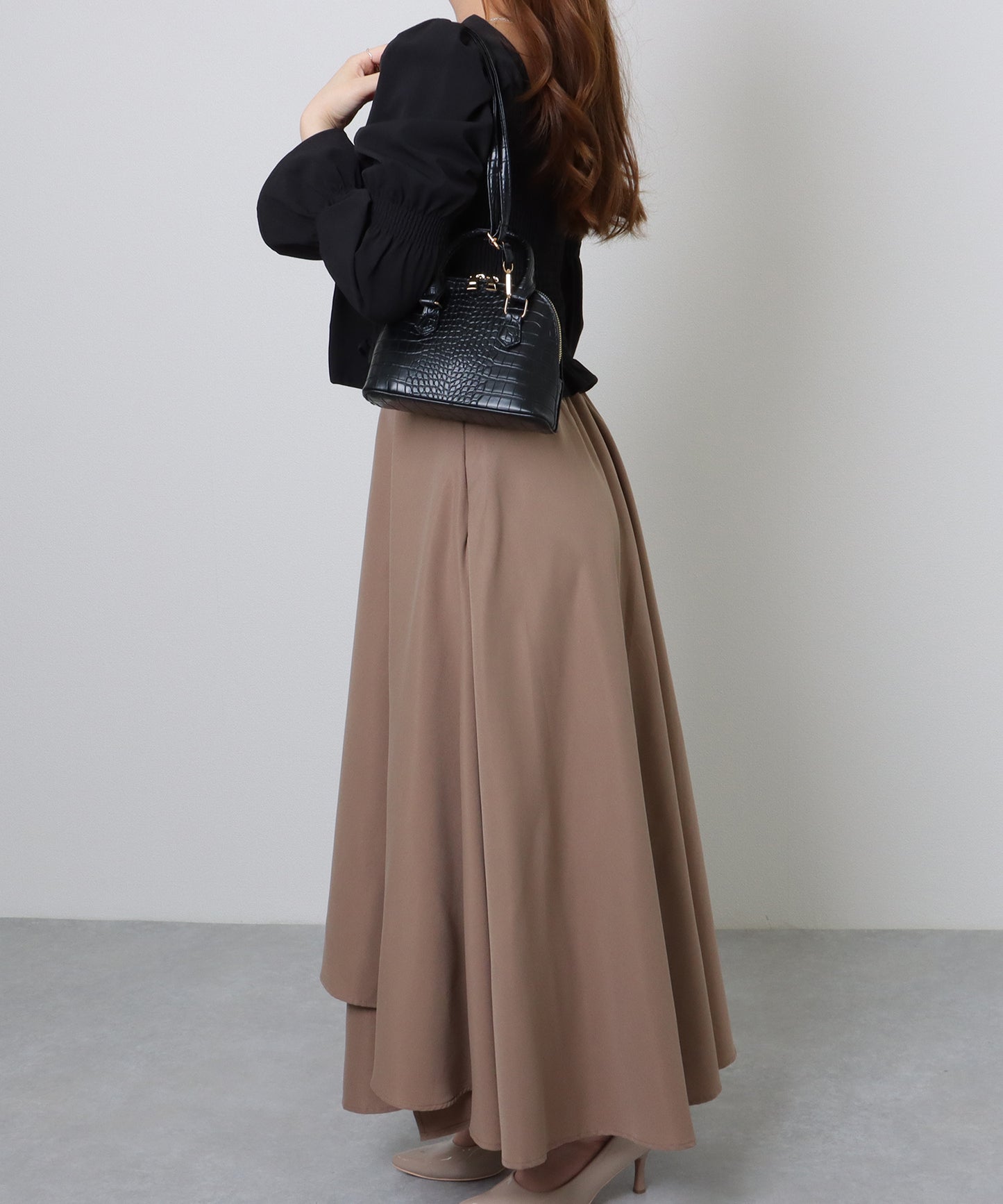 クロコ 型押し コンパクト レザー調 ショルダーバッグ