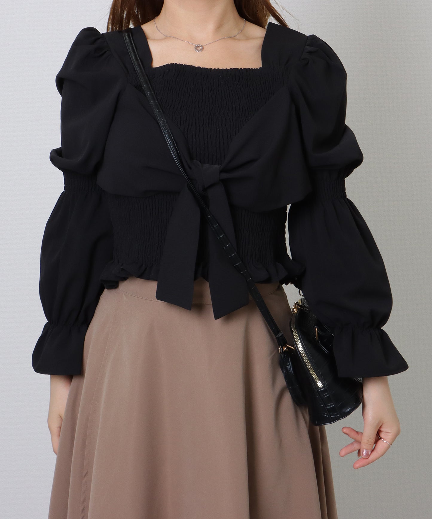 クロコ 型押し コンパクト レザー調 ショルダーバッグ