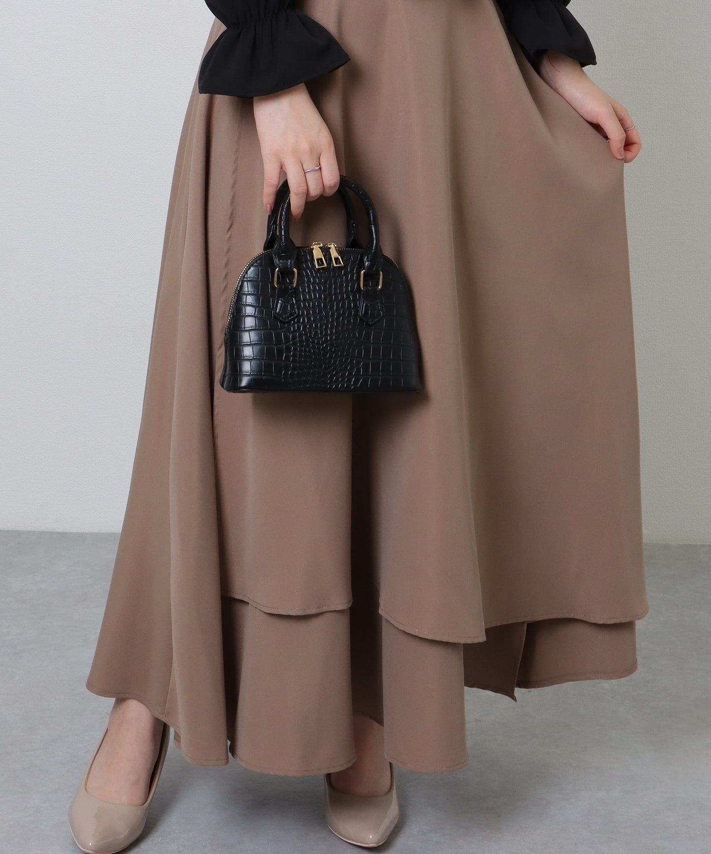 クロコ 型押し コンパクト レザー調 ショルダーバッグ