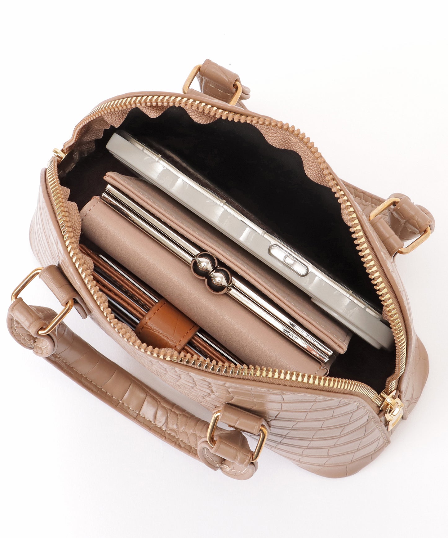 クロコ 型押し コンパクト レザー調 ショルダーバッグ