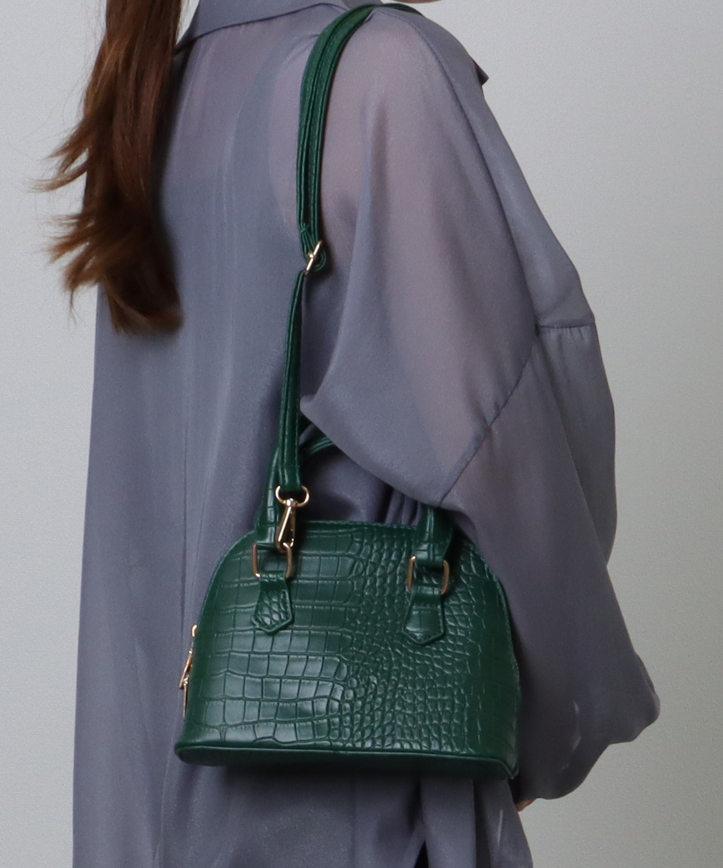 クロコ 型押し コンパクト レザー調 ショルダーバッグ