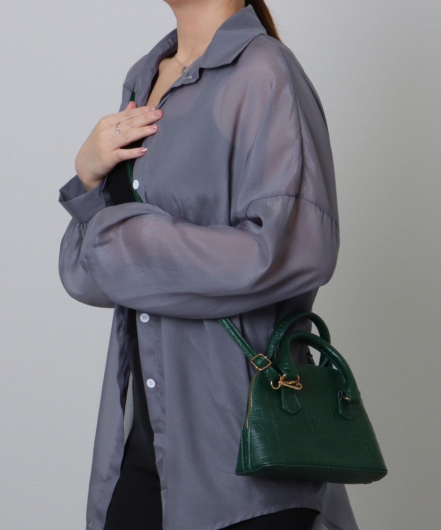 クロコ 型押し コンパクト レザー調 ショルダーバッグ