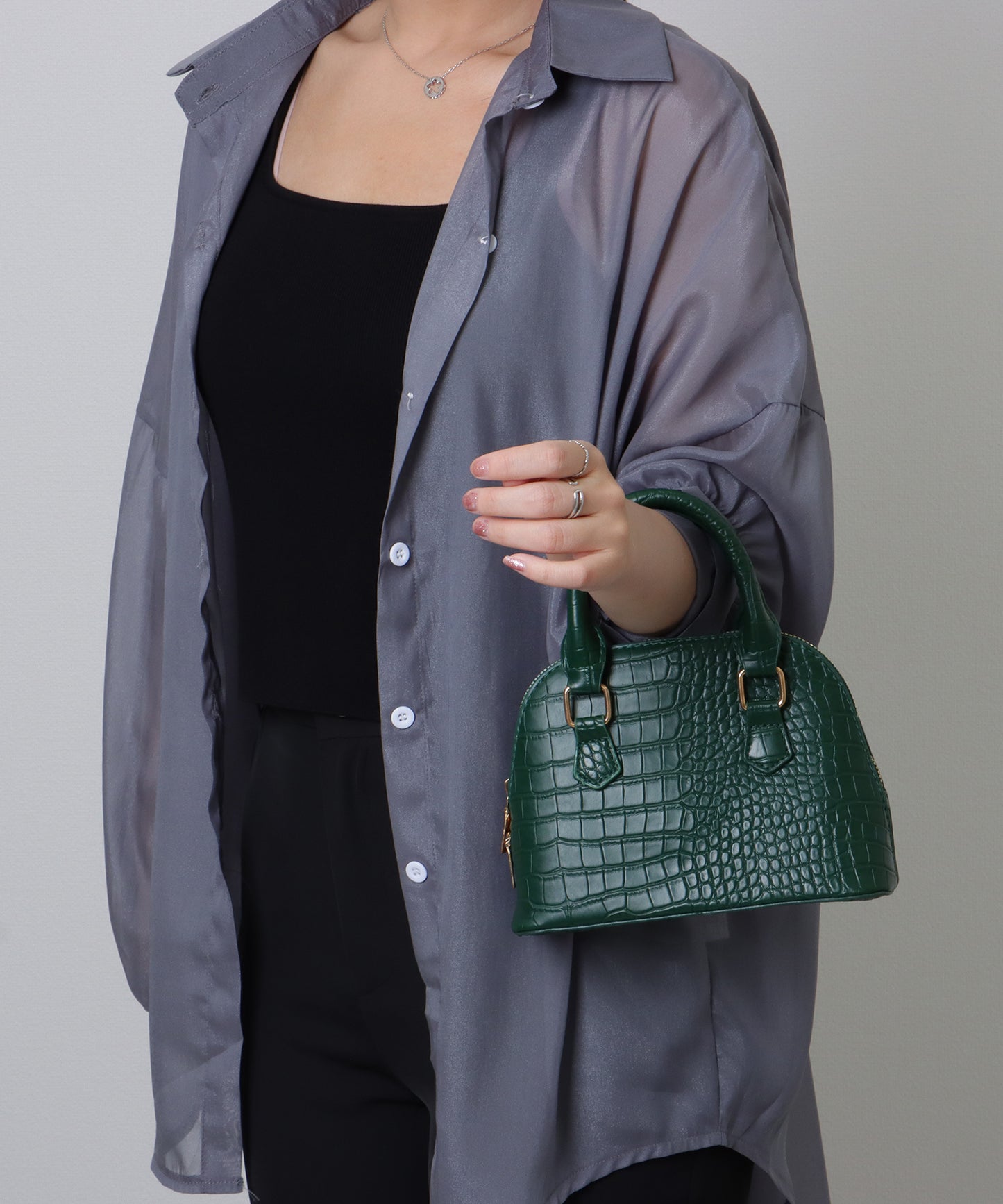 クロコ 型押し コンパクト レザー調 ショルダーバッグ