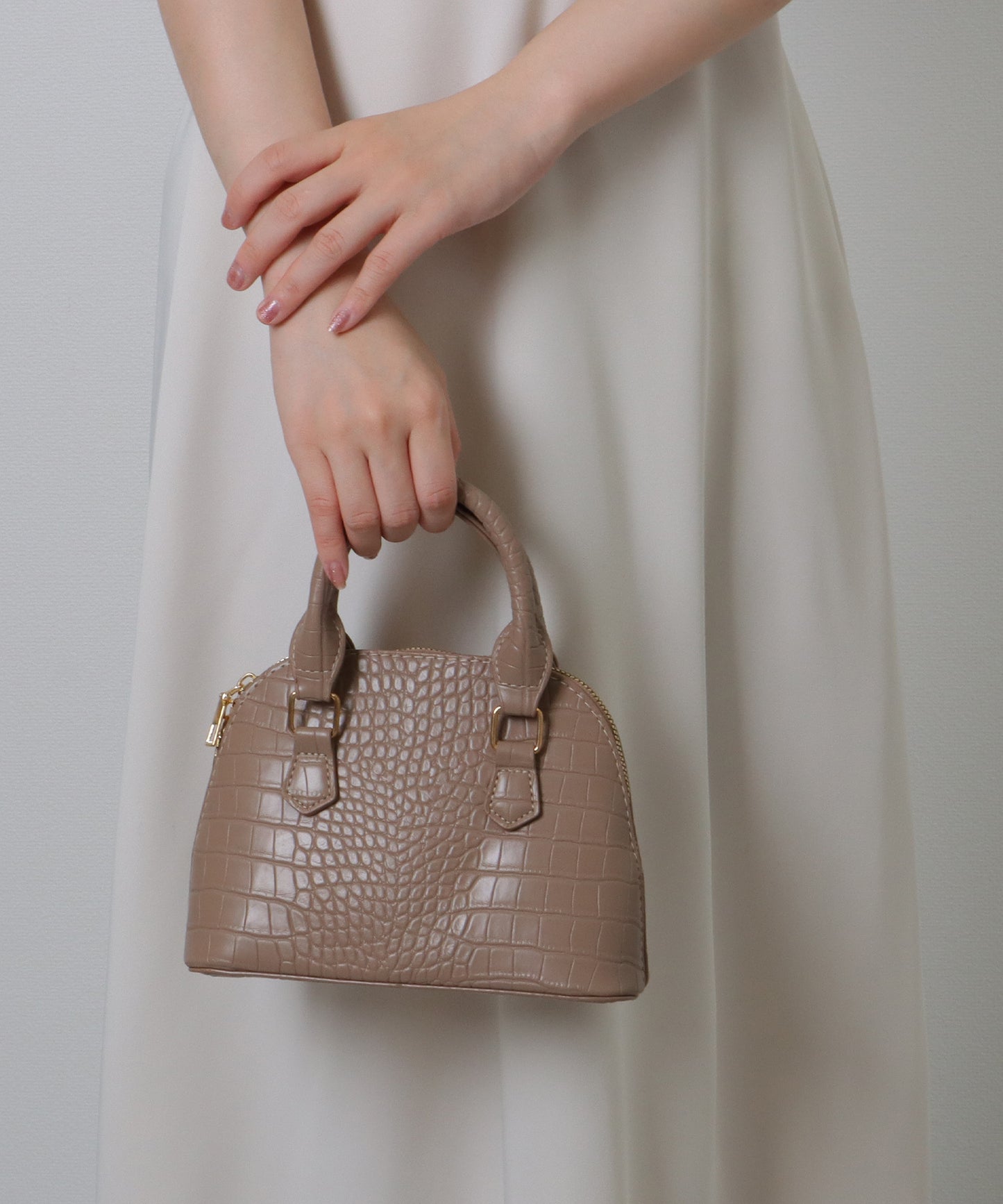 クロコ 型押し コンパクト レザー調 ショルダーバッグ