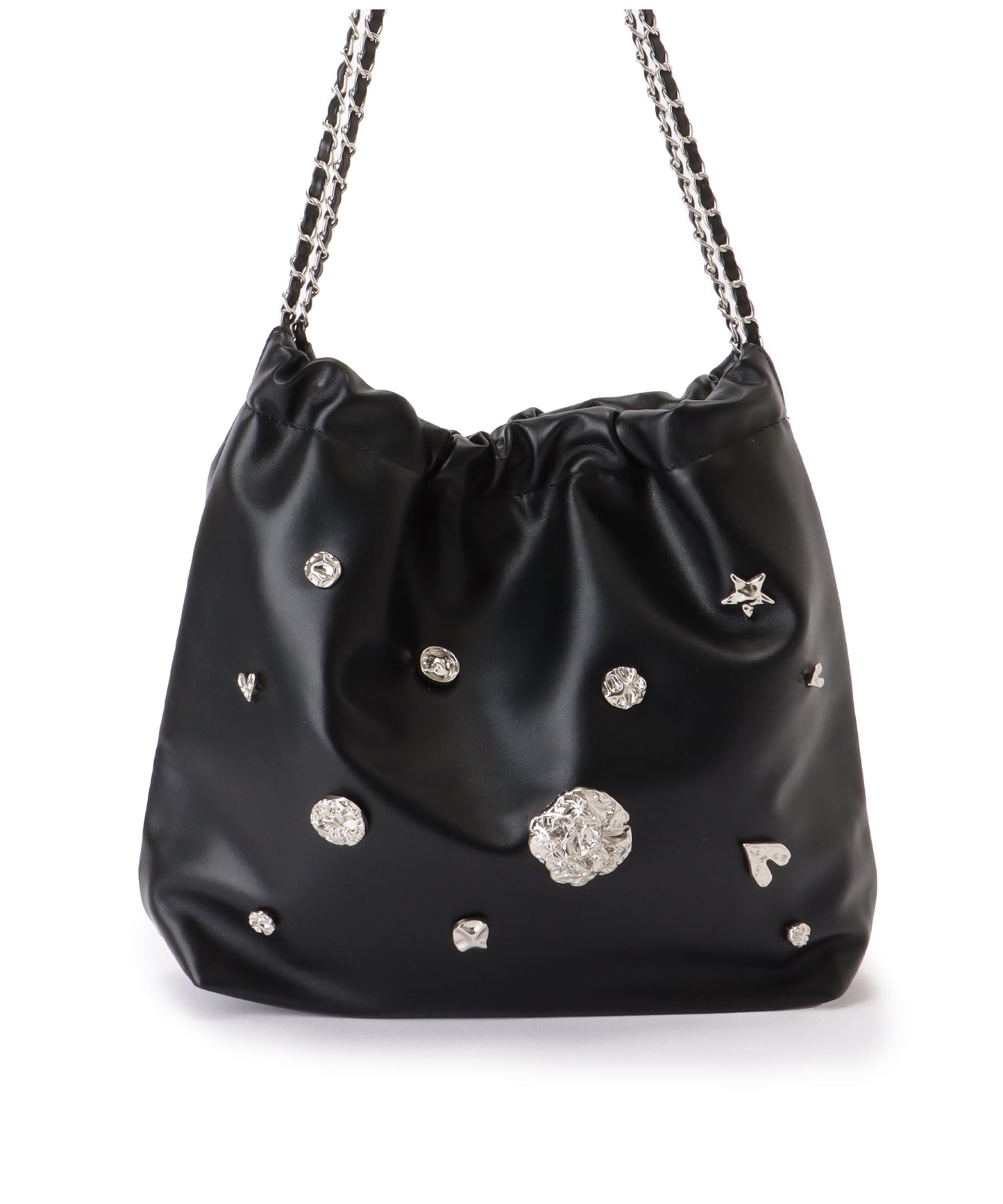 メタリック モチーフ付き 巾着 チェーン ショルダーバッグ