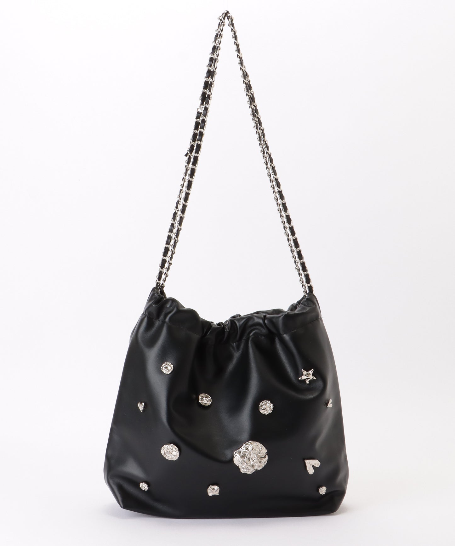 メタリック モチーフ付き 巾着 チェーン ショルダーバッグ