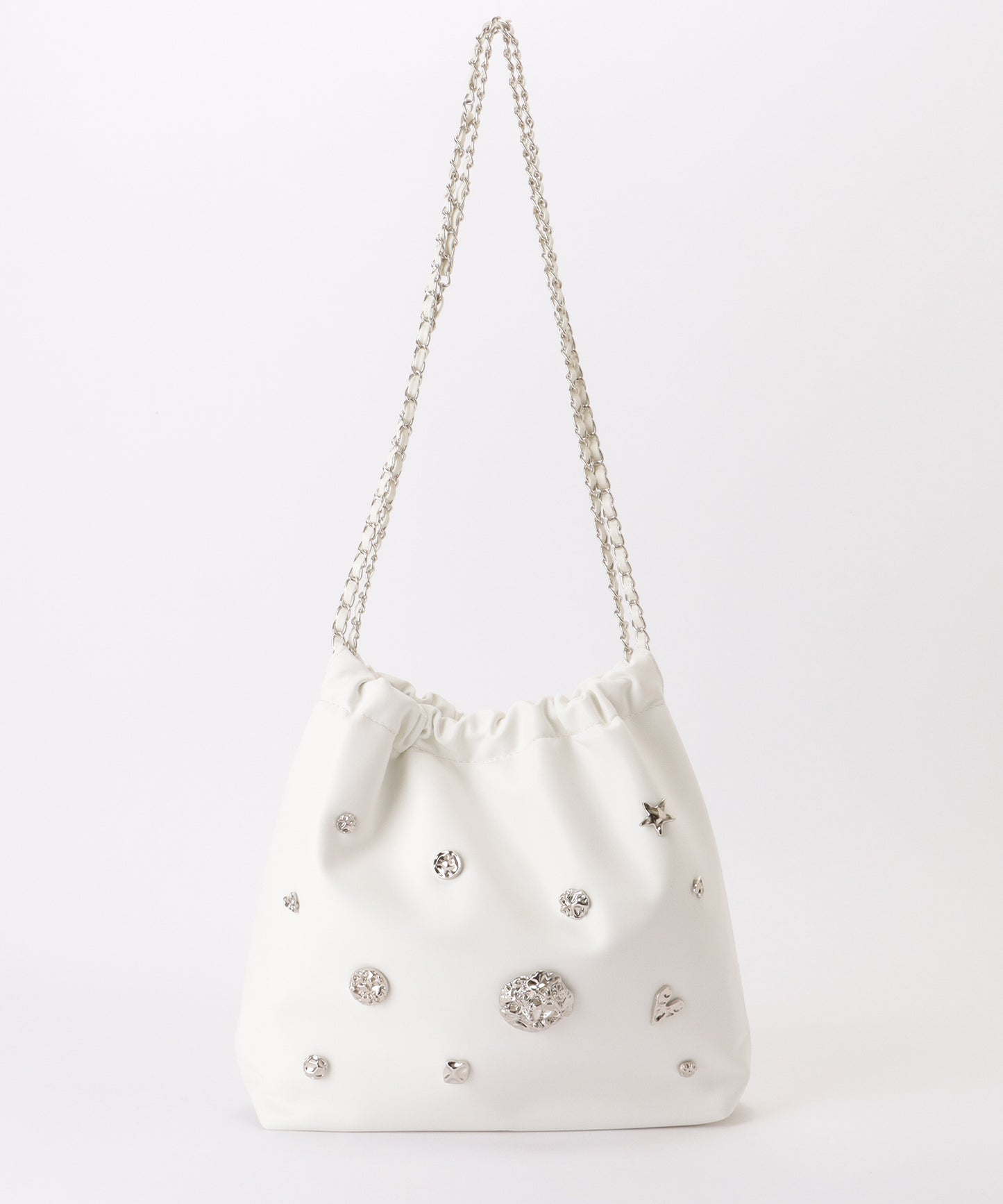 メタリック モチーフ付き 巾着 チェーン ショルダーバッグ