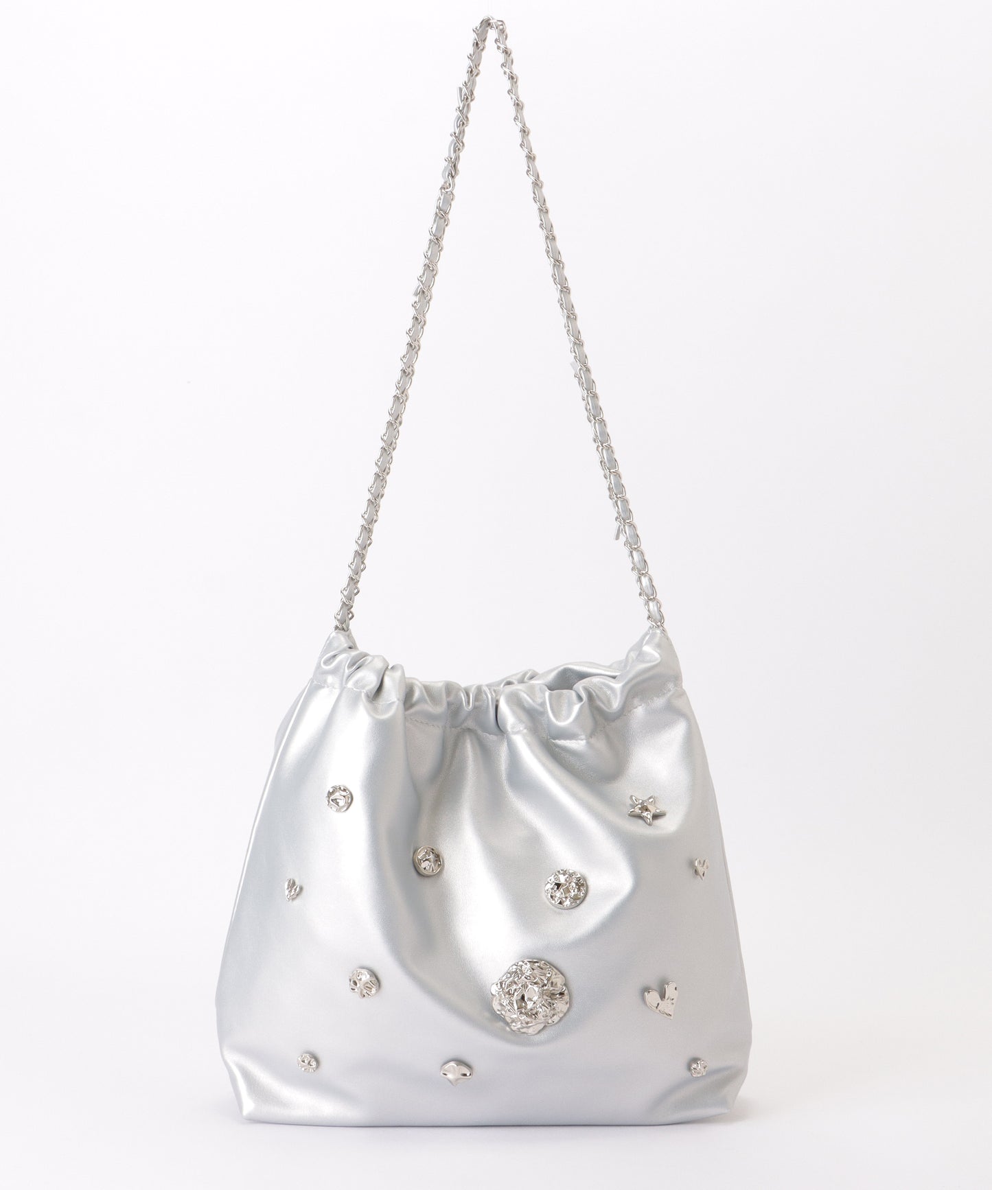 メタリック モチーフ付き 巾着 チェーン ショルダーバッグ