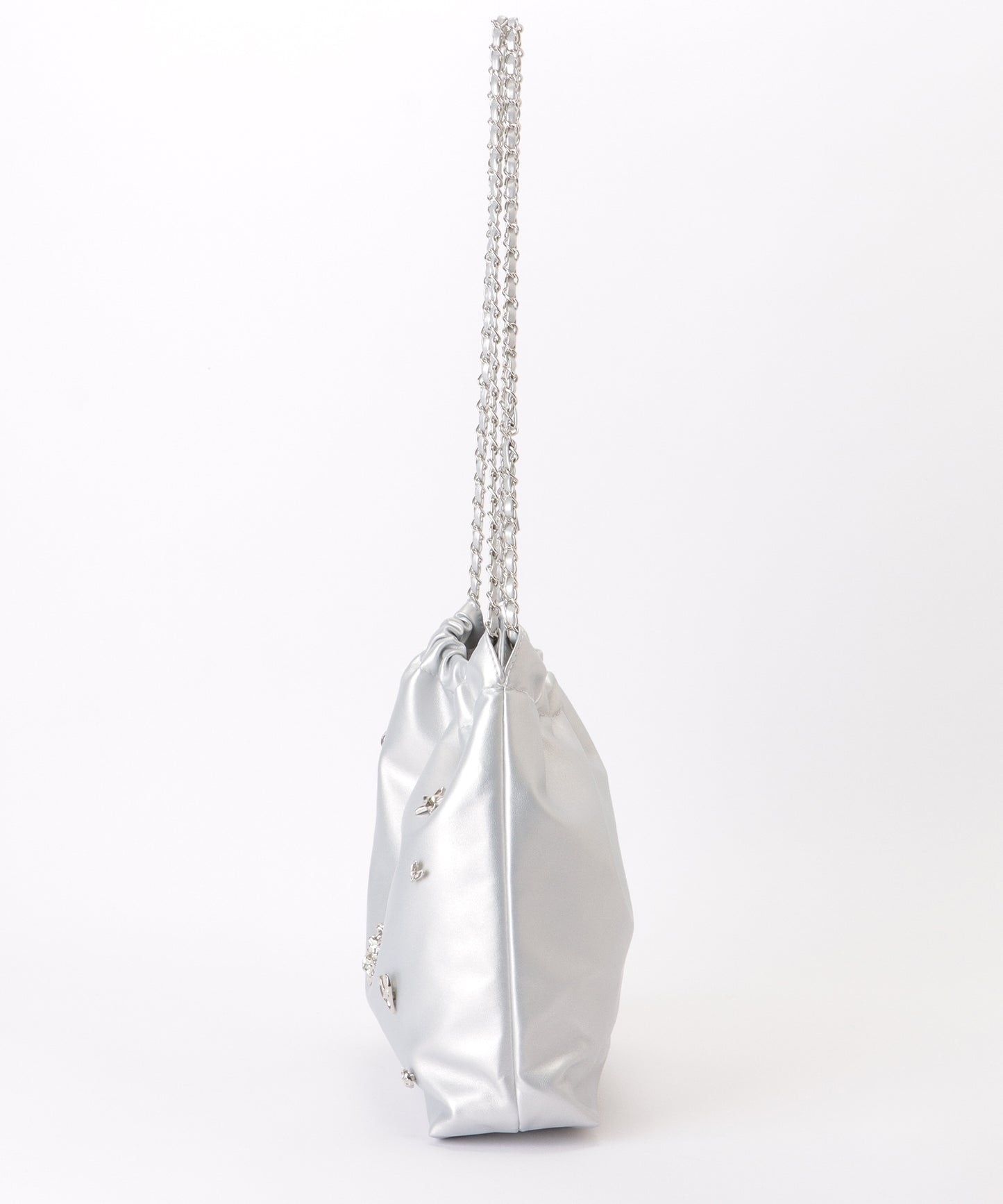 メタリック モチーフ付き 巾着 チェーン ショルダーバッグ