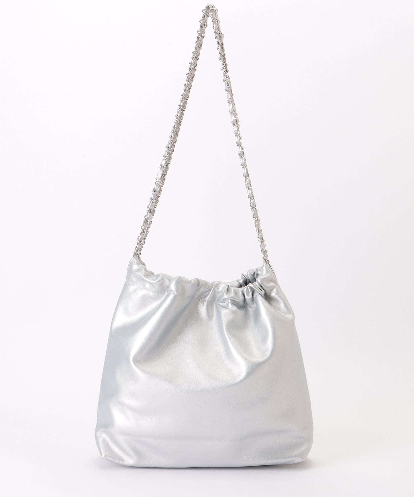 メタリック モチーフ付き 巾着 チェーン ショルダーバッグ