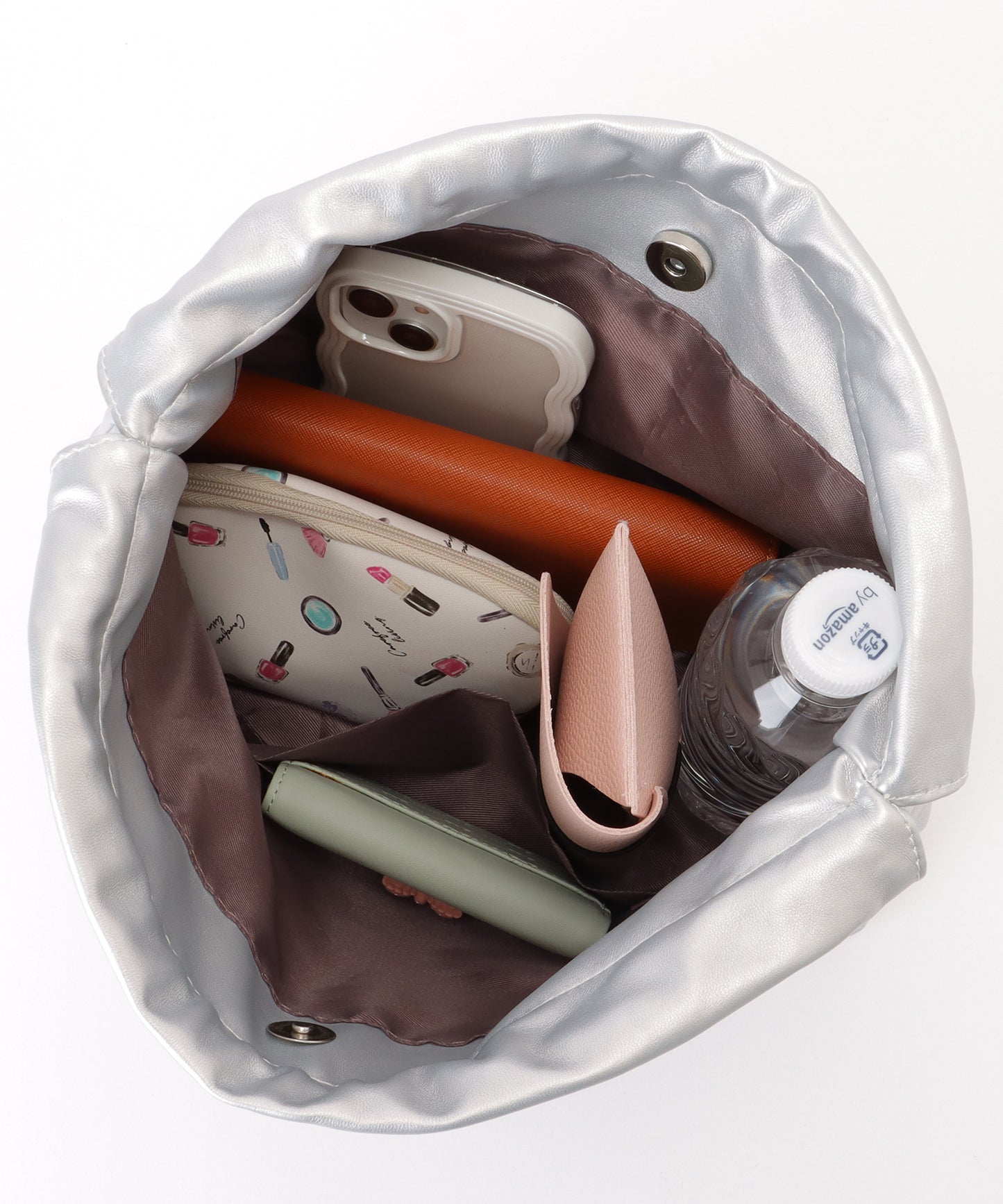 メタリック モチーフ付き 巾着 チェーン ショルダーバッグ