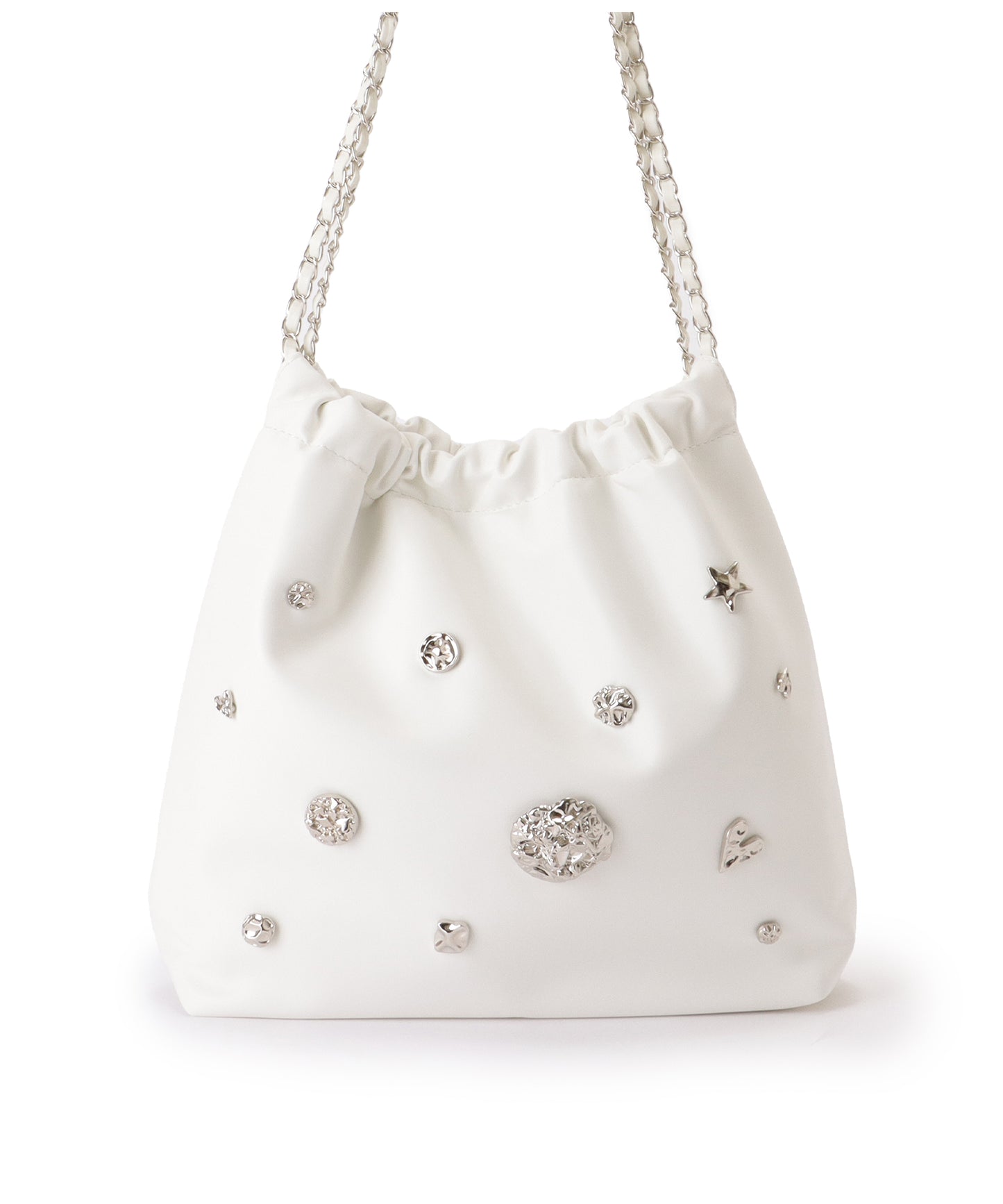 メタリック モチーフ付き 巾着 チェーン ショルダーバッグ