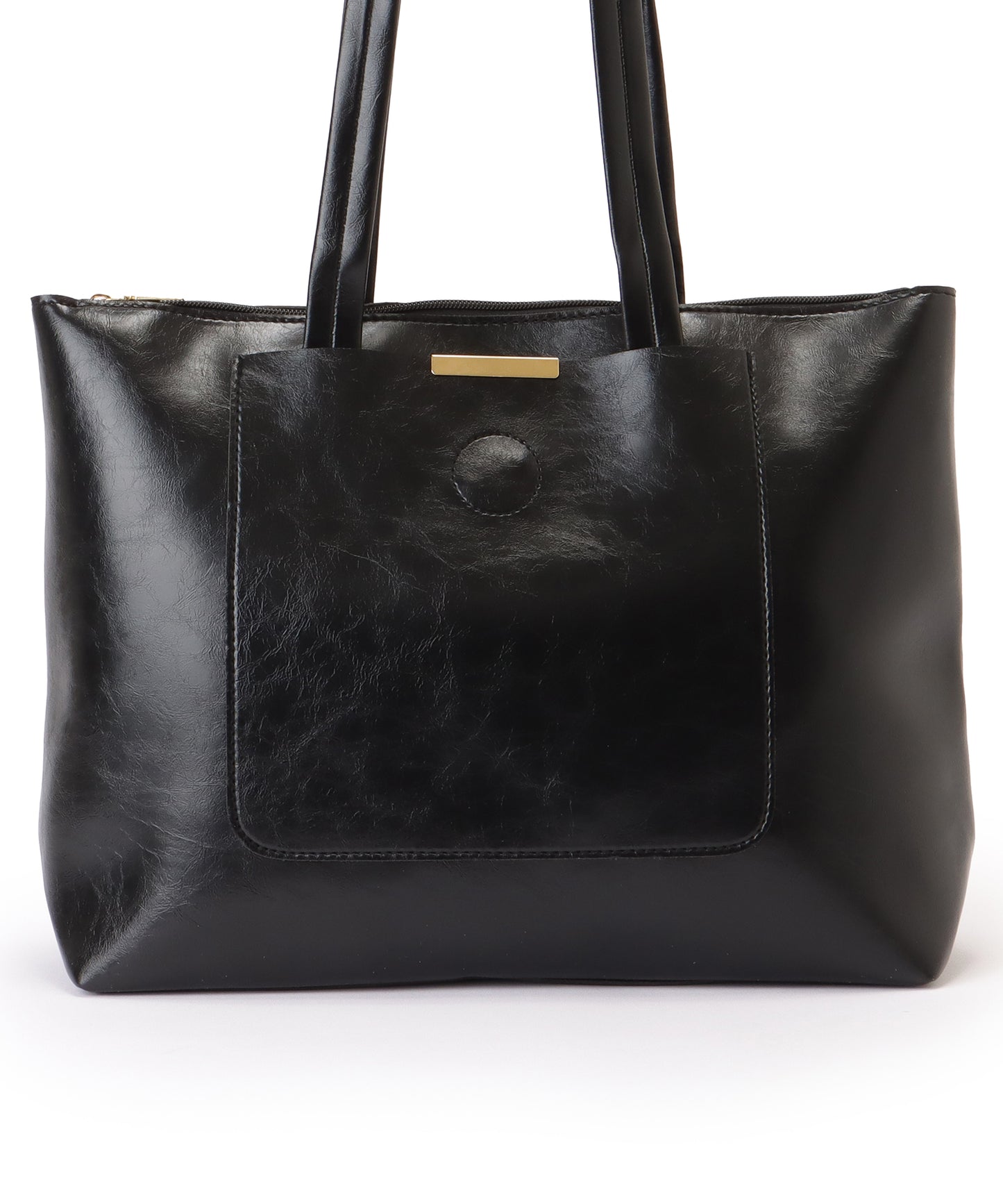 メタリックバー付き レザー調 スクエア ロング トートバッグ