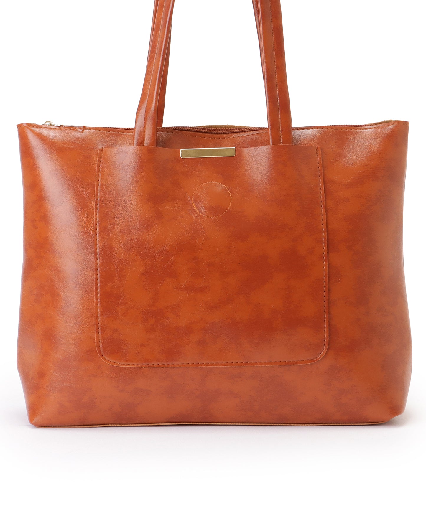 メタリックバー付き レザー調 スクエア ロング トートバッグ