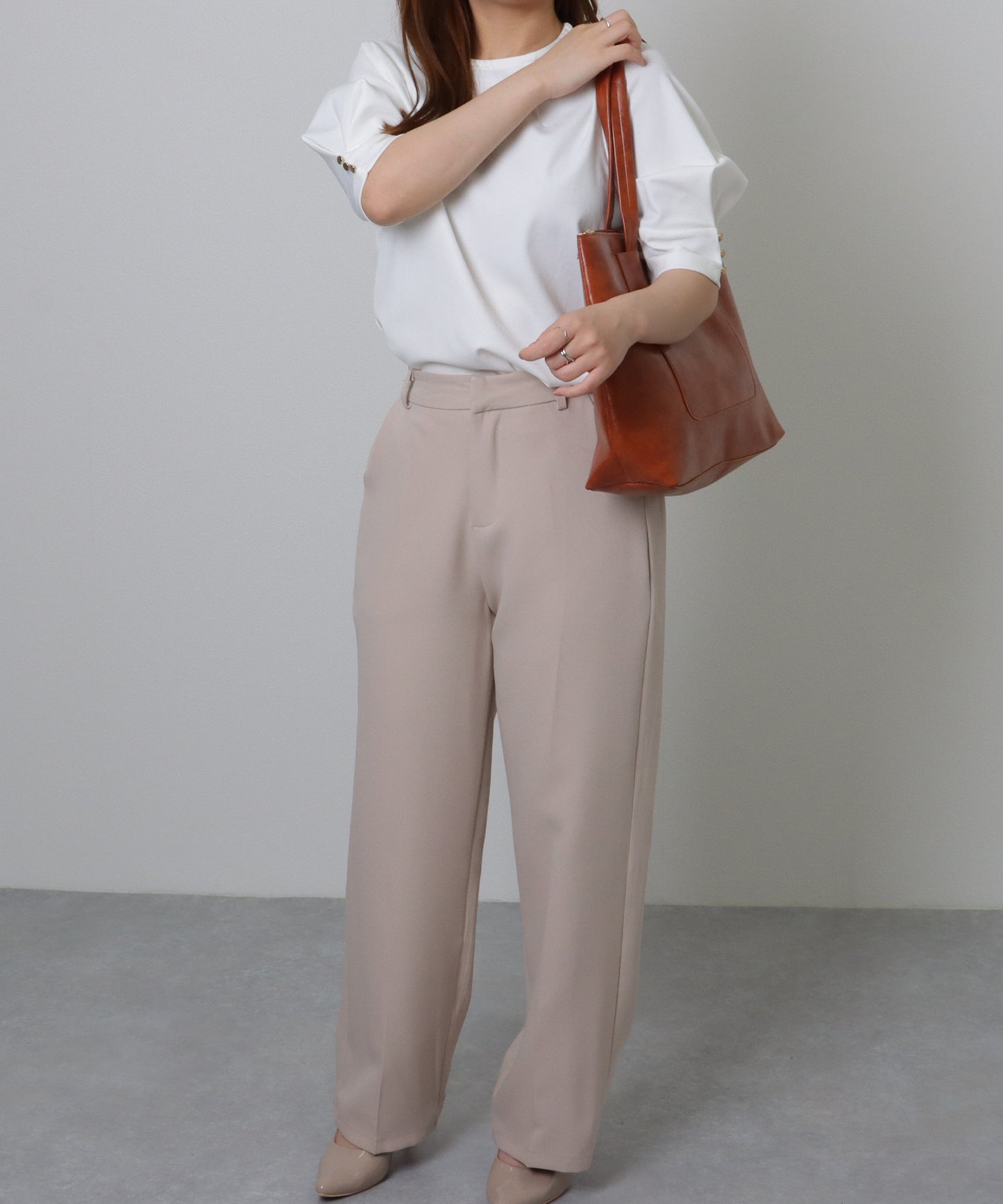 メタリックバー付き レザー調 スクエア ロング トートバッグ