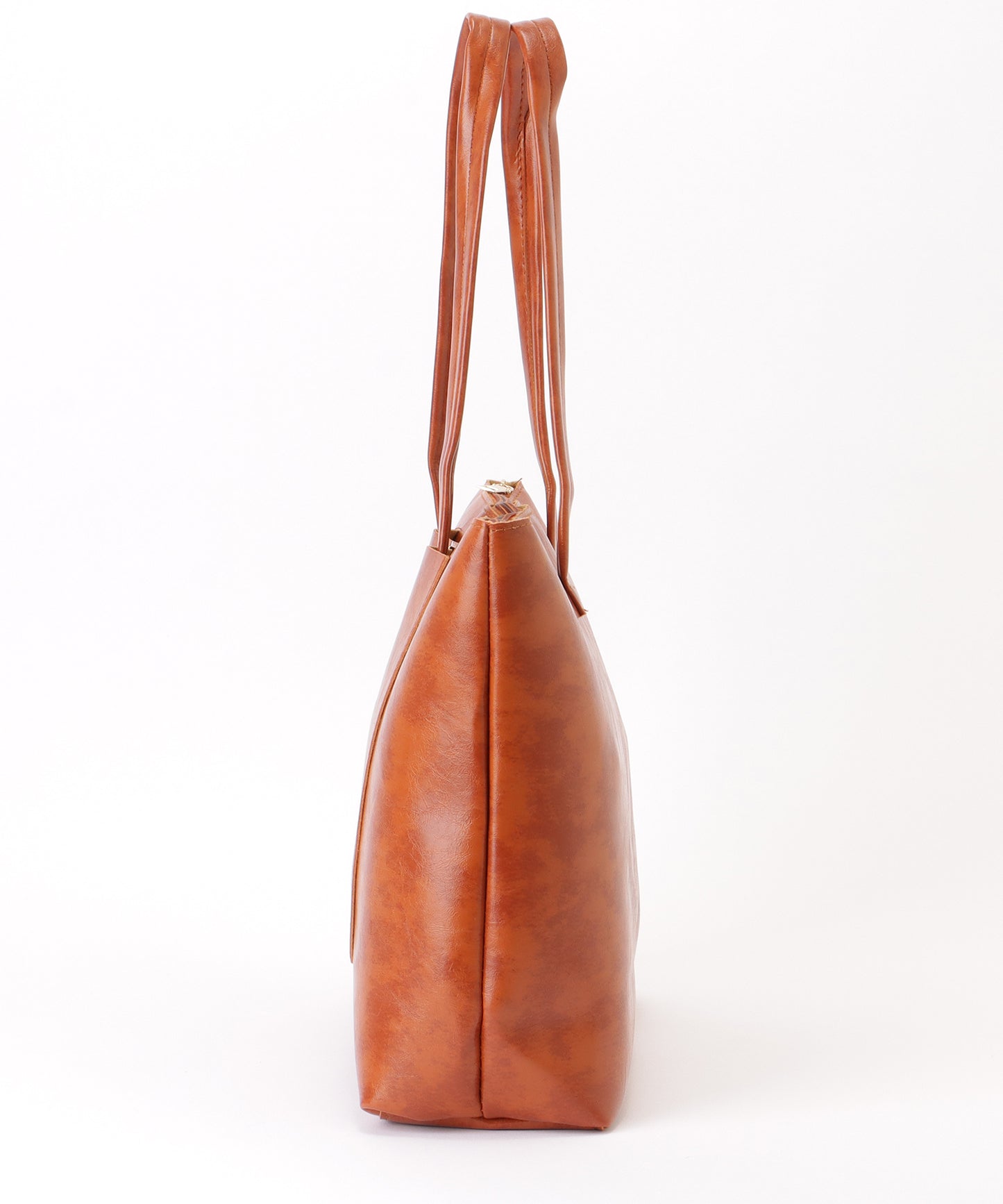 メタリックバー付き レザー調 スクエア ロング トートバッグ