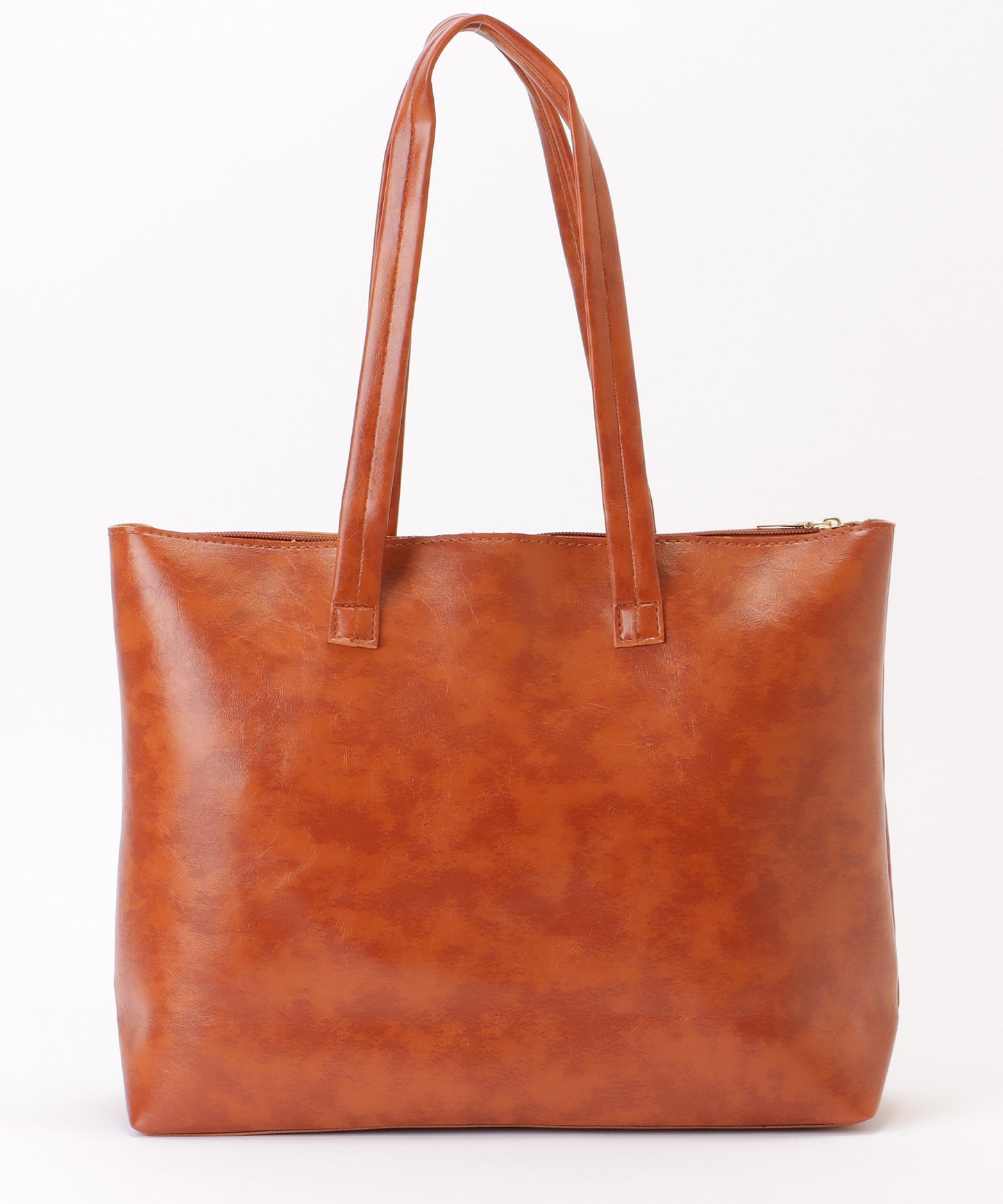 メタリックバー付き レザー調 スクエア ロング トートバッグ