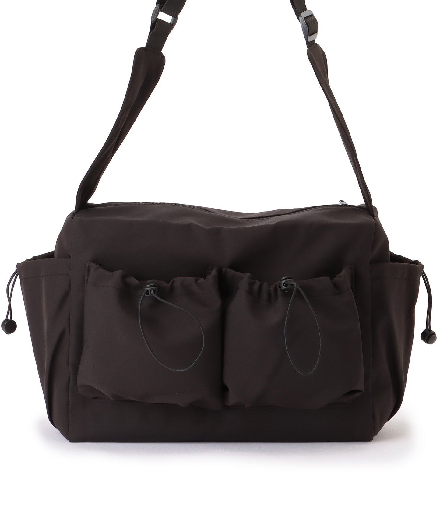 ソリッドカラー ドローコード付き 多ポケット ショルダーバッグ