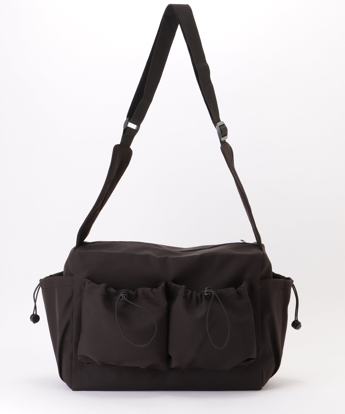 ソリッドカラー ドローコード付き 多ポケット ショルダーバッグ