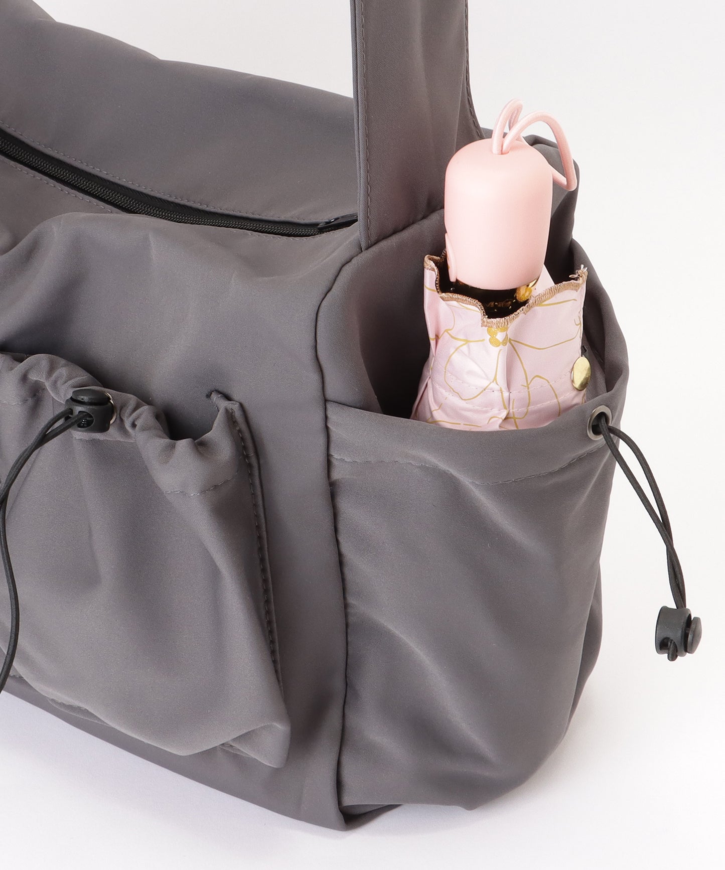 ソリッドカラー ドローコード付き 多ポケット ショルダーバッグ