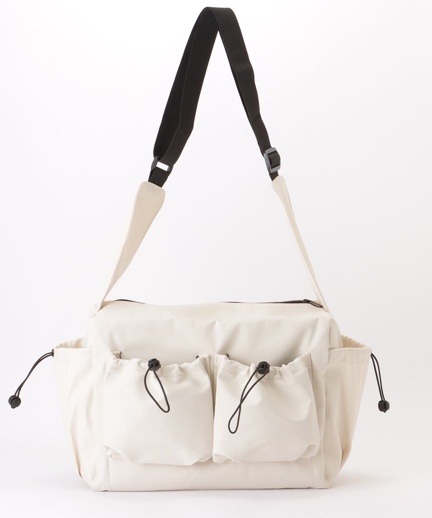 ソリッドカラー ドローコード付き 多ポケット ショルダーバッグ