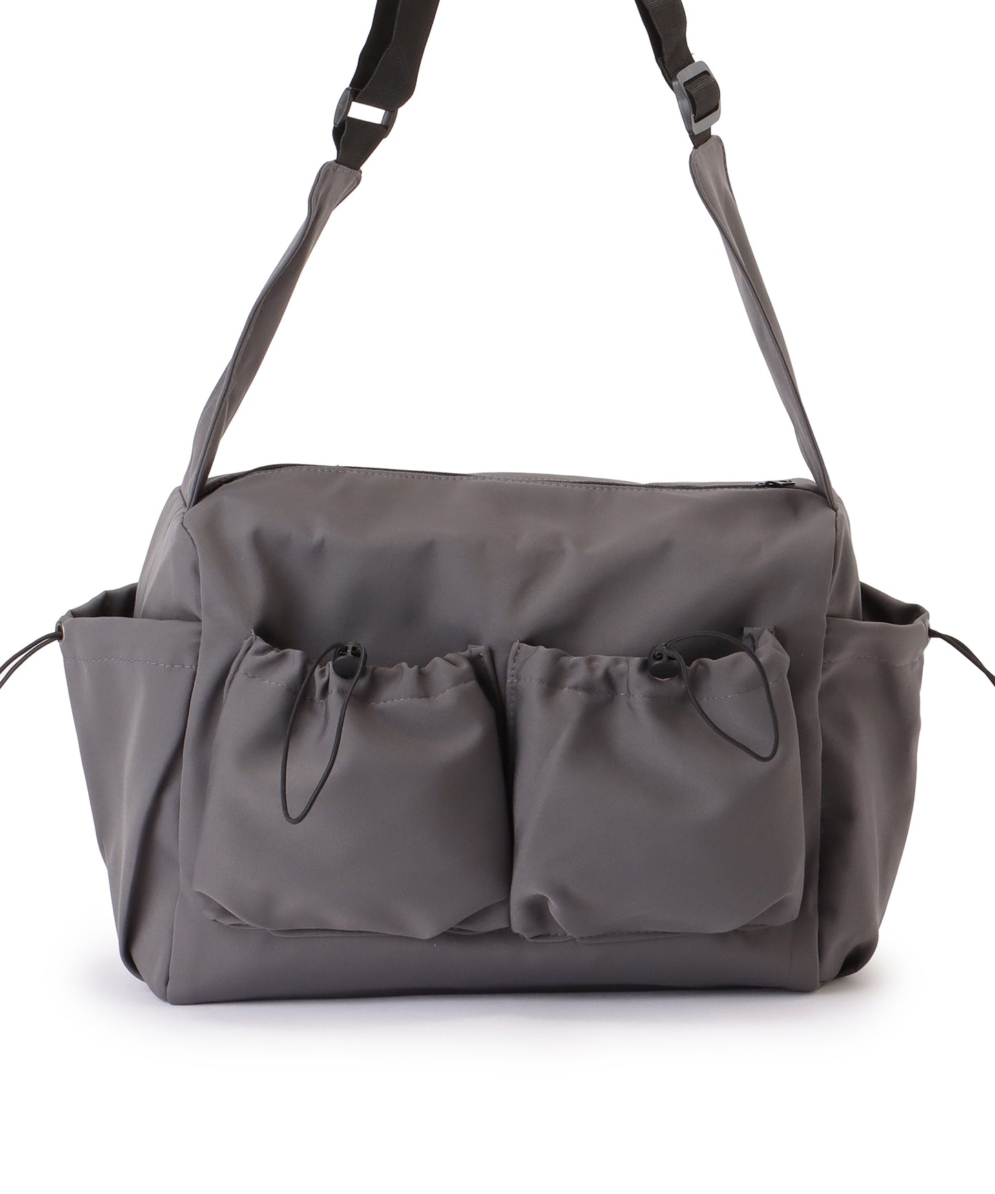 ソリッドカラー ドローコード付き 多ポケット ショルダーバッグ