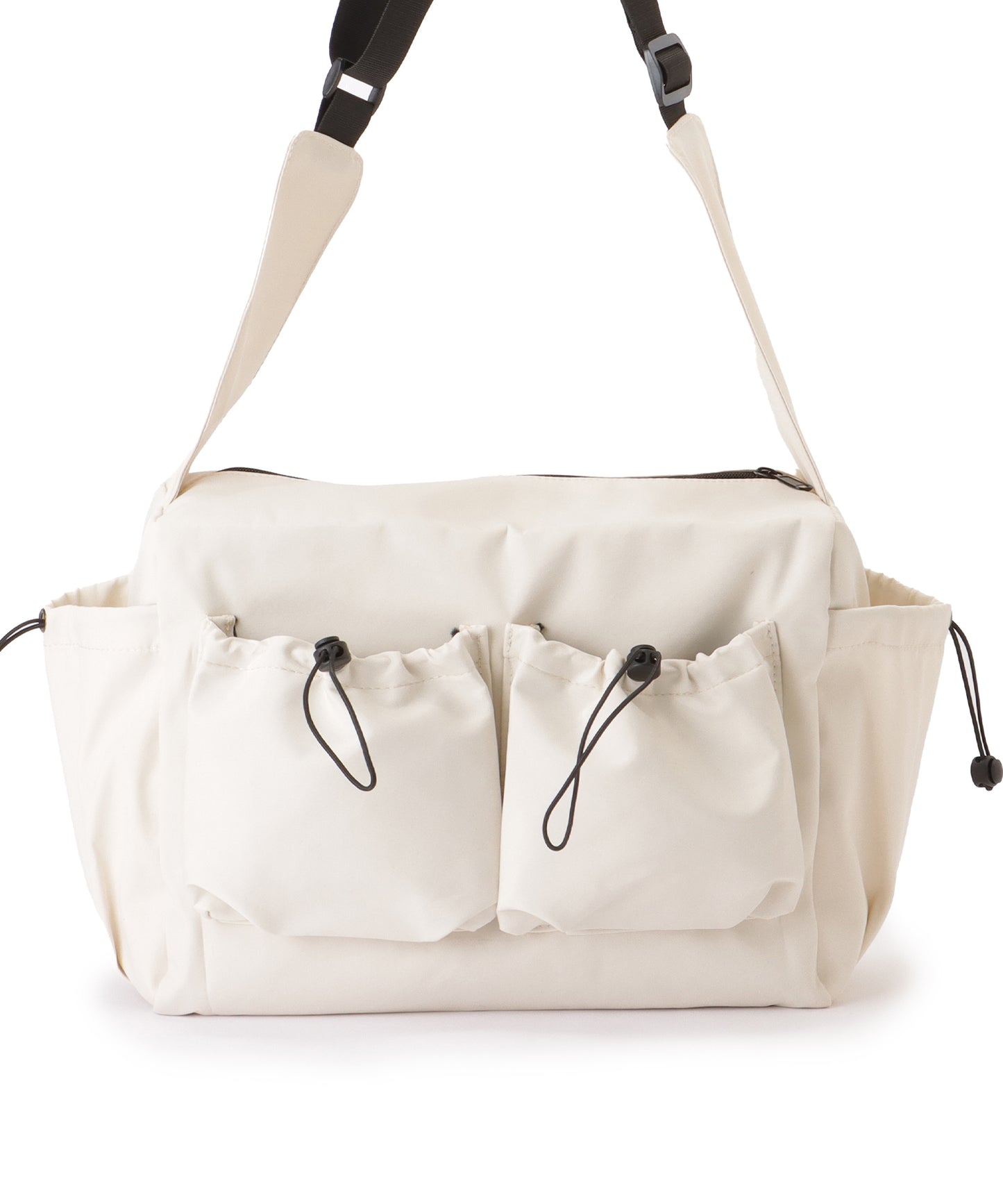 ソリッドカラー ドローコード付き 多ポケット ショルダーバッグ