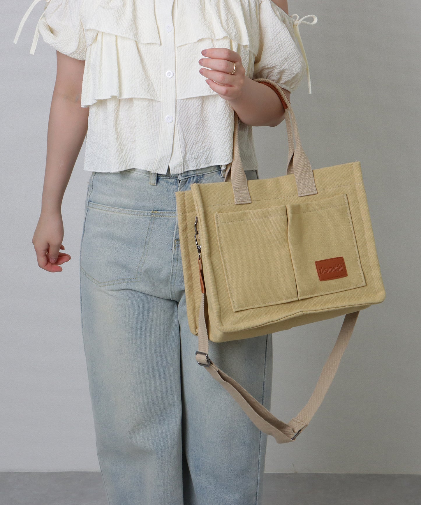 2WAY スクエア 大容量 キャンバス ショルダーバッグ
