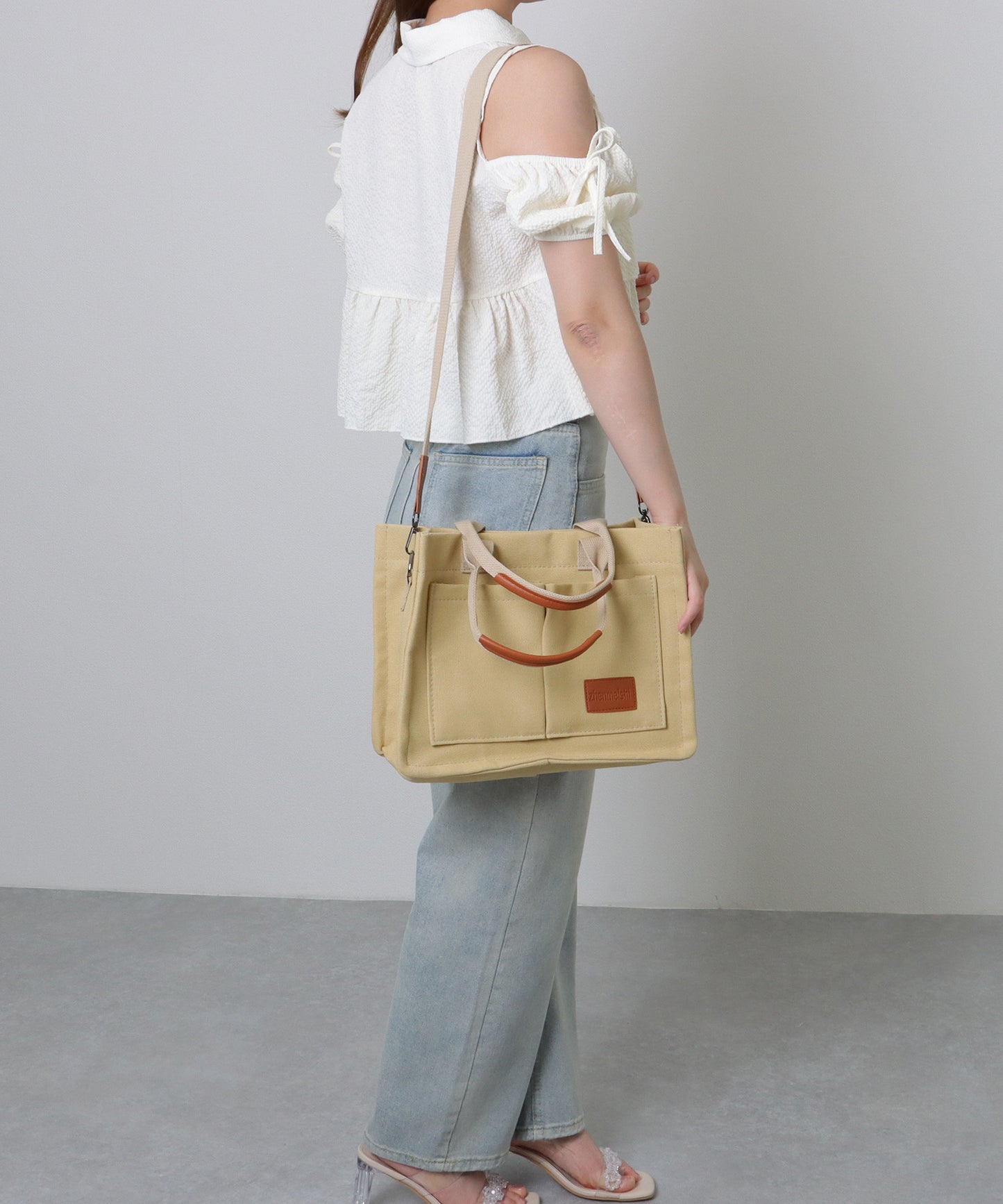 2WAY スクエア 大容量 キャンバス ショルダーバッグ