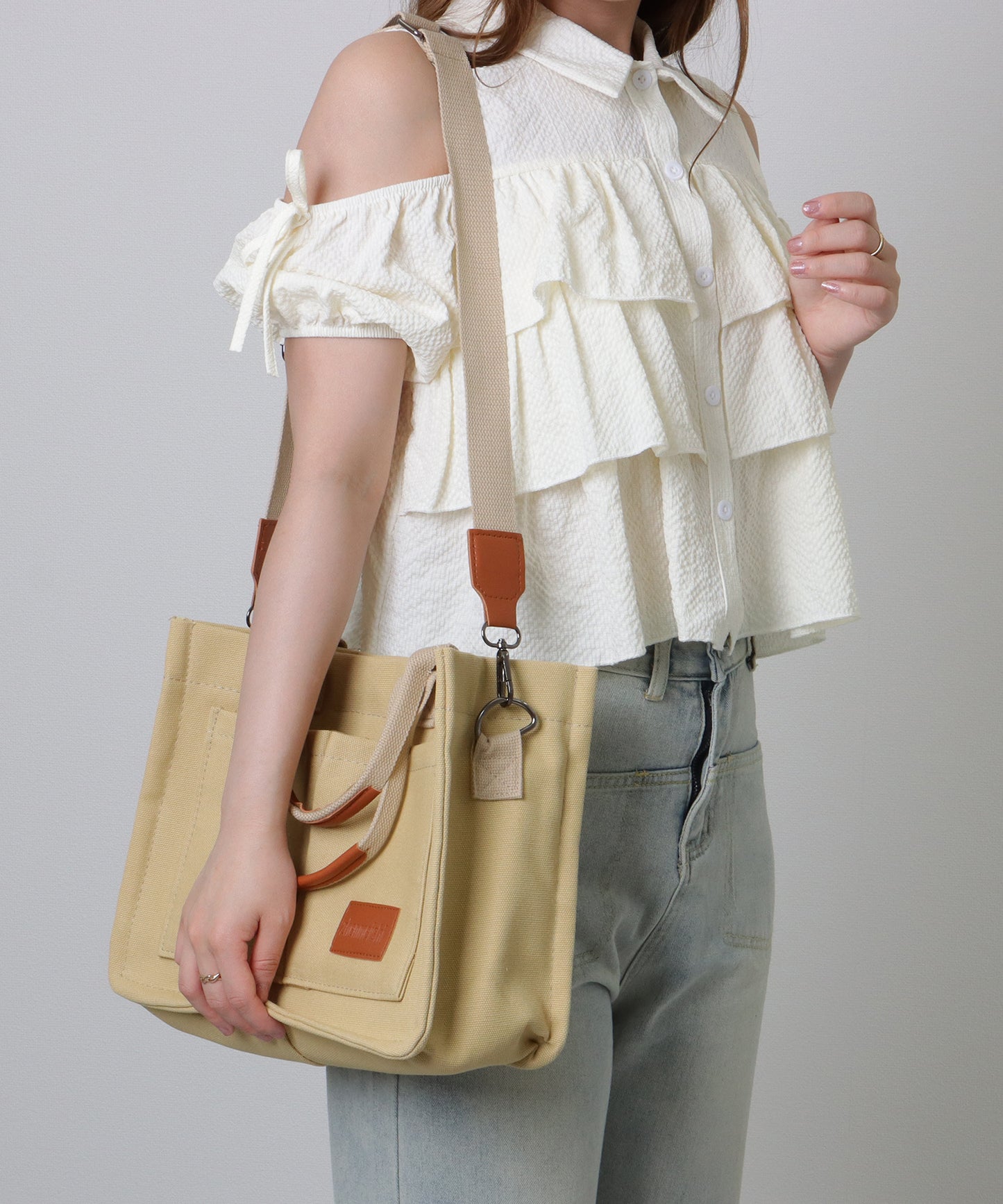 2WAY スクエア 大容量 キャンバス ショルダーバッグ