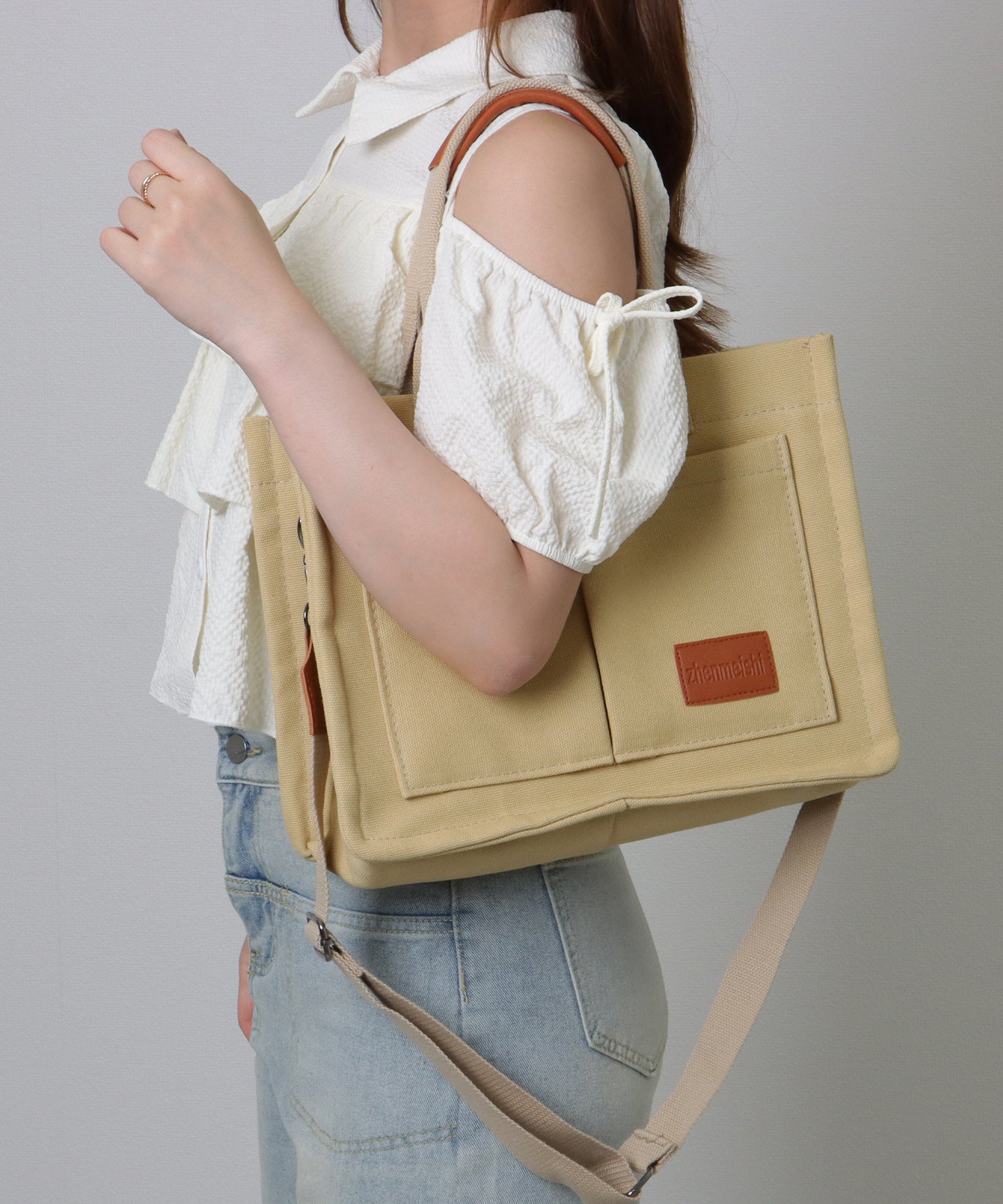 2WAY スクエア 大容量 キャンバス ショルダーバッグ