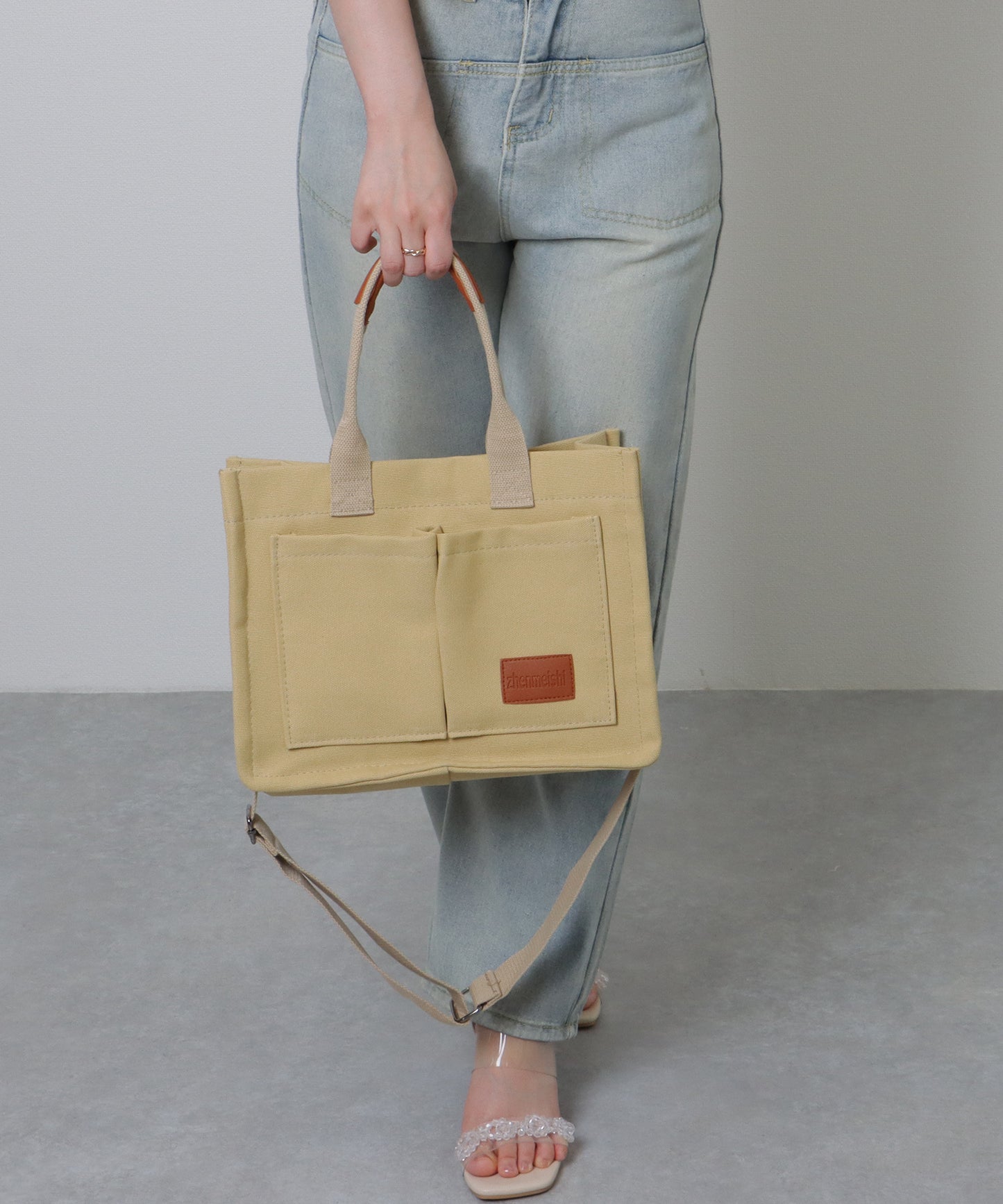 2WAY スクエア 大容量 キャンバス ショルダーバッグ