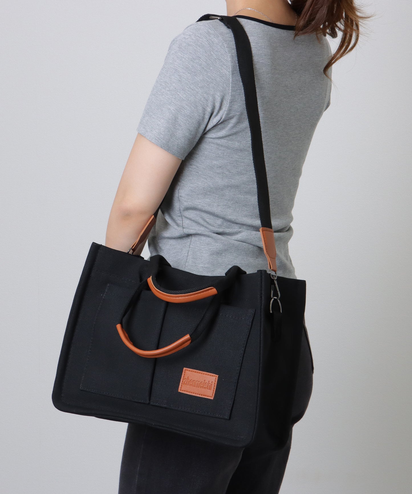 2WAY スクエア 大容量 キャンバス ショルダーバッグ