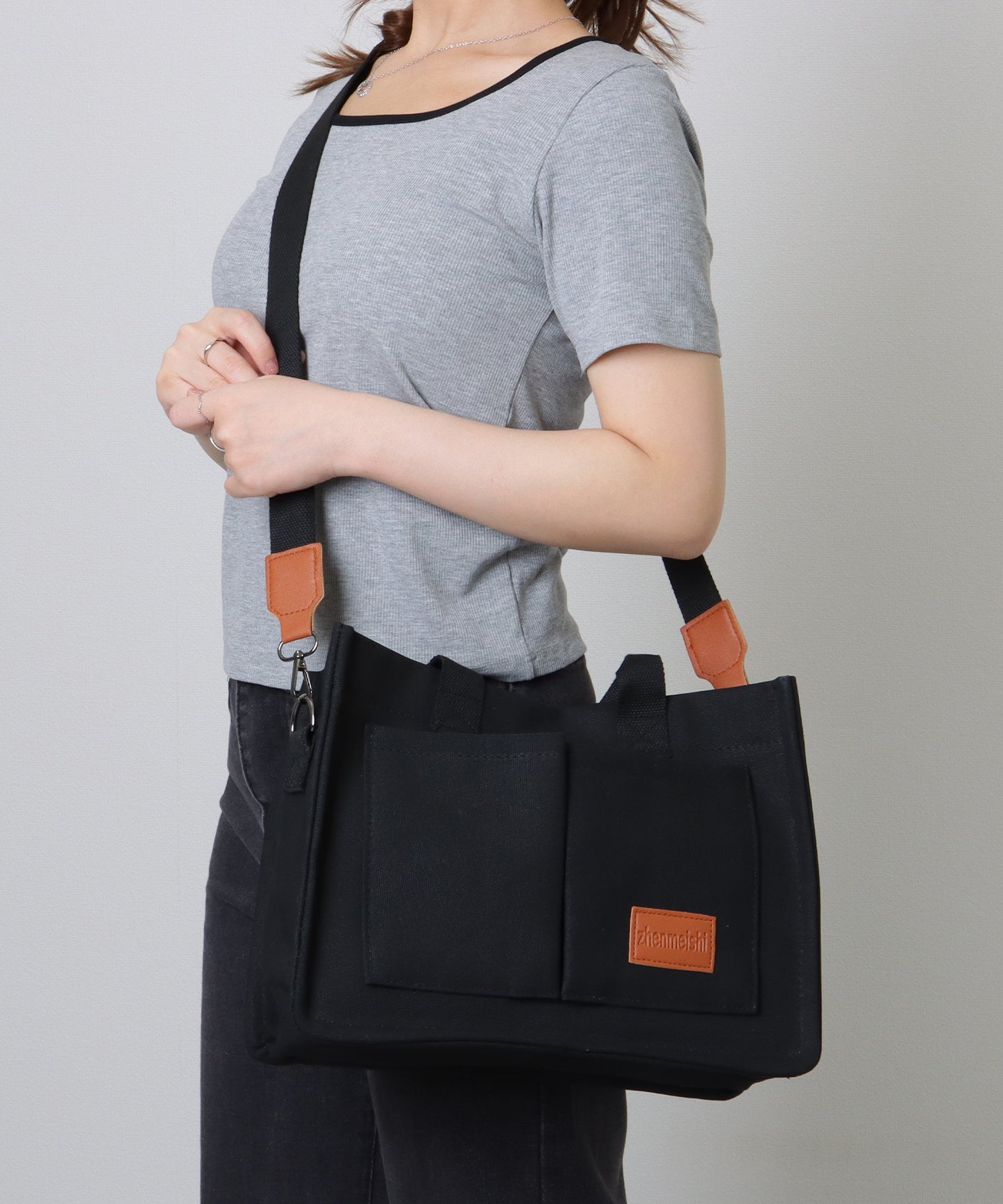 2WAY スクエア 大容量 キャンバス ショルダーバッグ