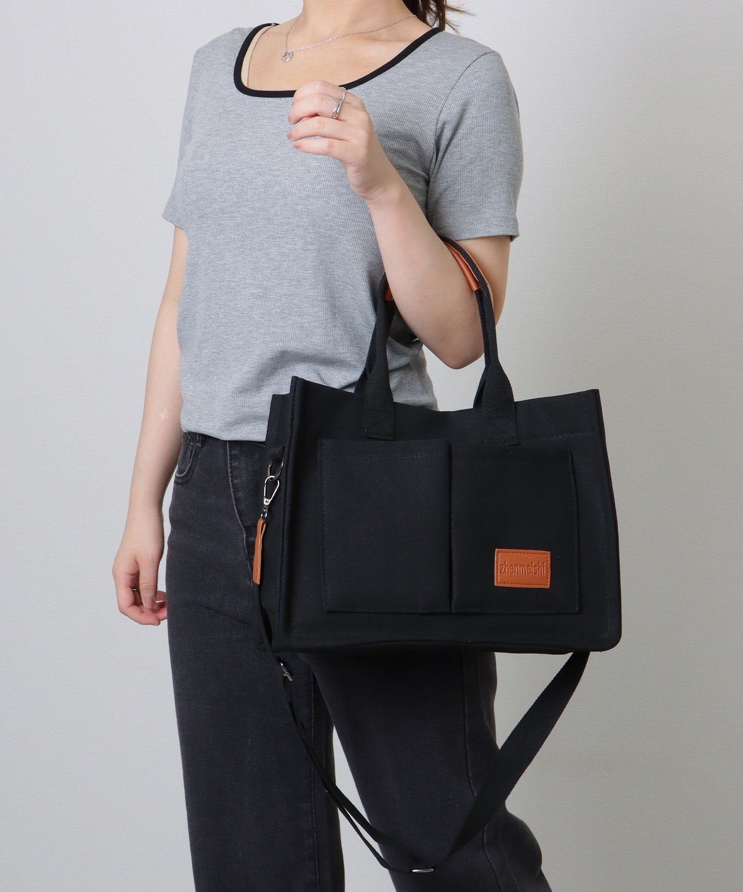 2WAY スクエア 大容量 キャンバス ショルダーバッグ