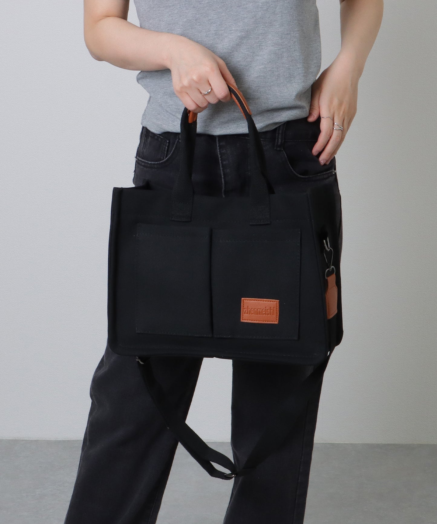 2WAY スクエア 大容量 キャンバス ショルダーバッグ