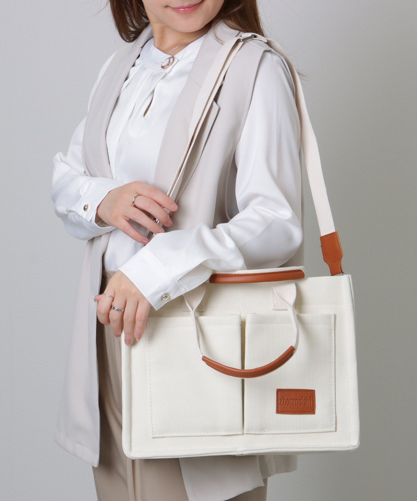 2WAY スクエア 大容量 キャンバス ショルダーバッグ