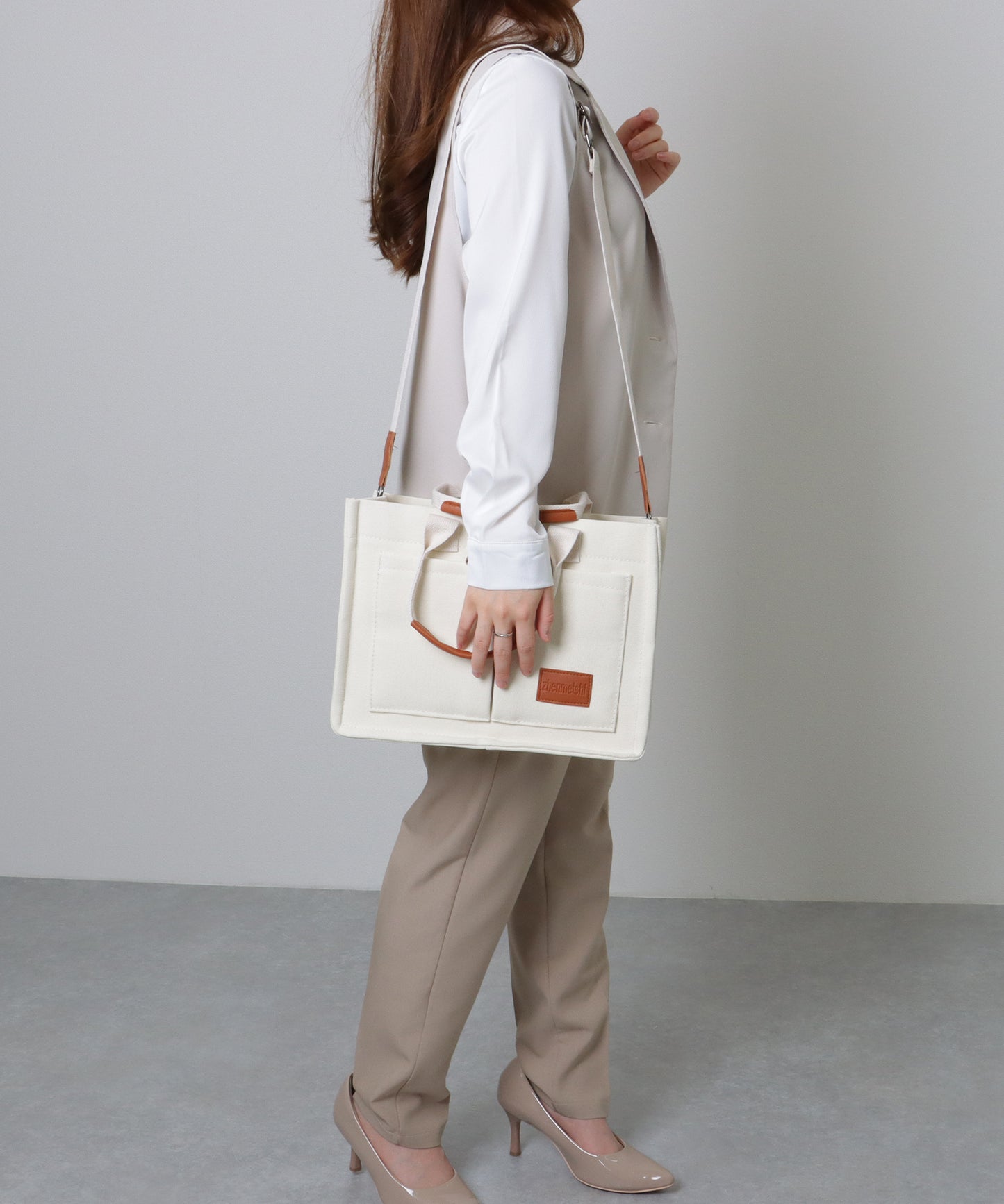 2WAY スクエア 大容量 キャンバス ショルダーバッグ