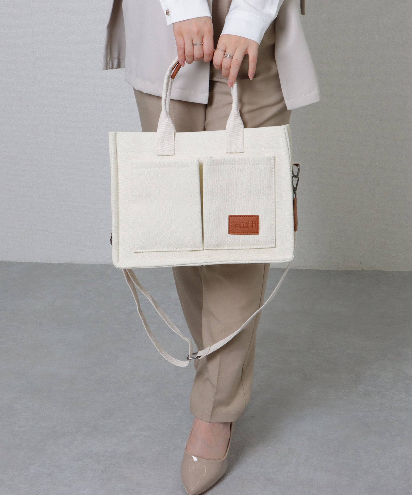 2WAY スクエア 大容量 キャンバス ショルダーバッグ