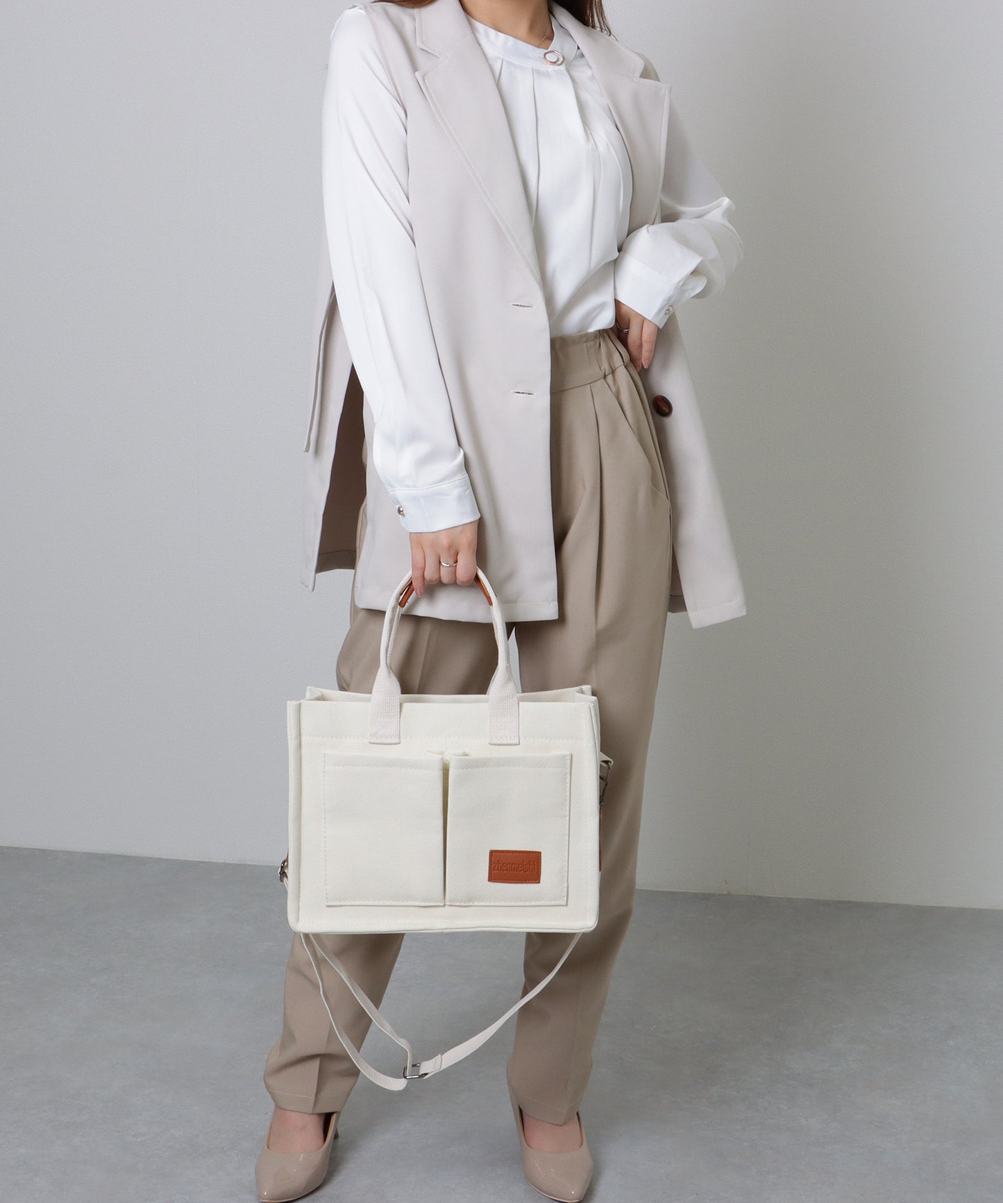 2WAY スクエア 大容量 キャンバス ショルダーバッグ