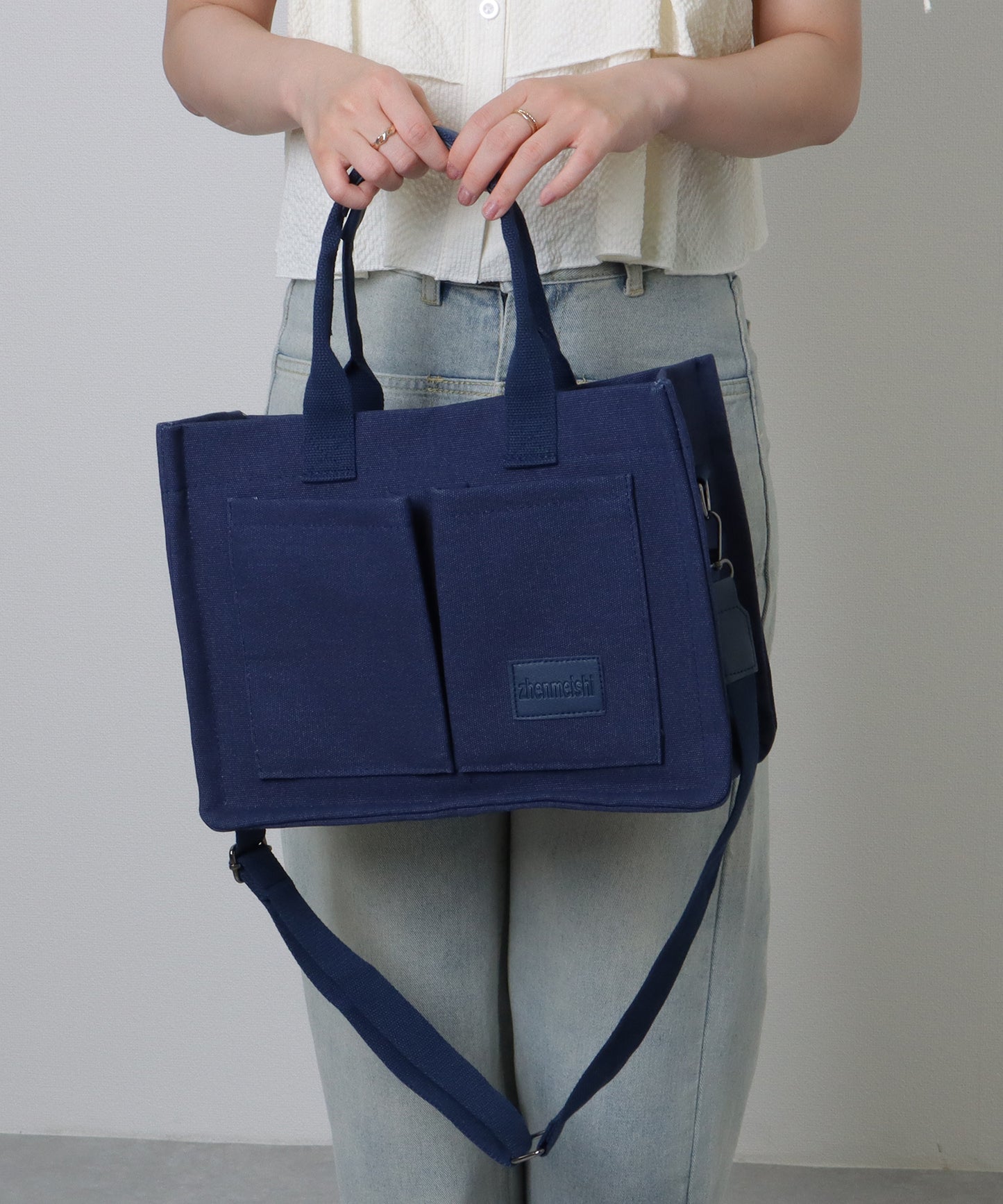 2WAY スクエア 大容量 キャンバス ショルダーバッグ